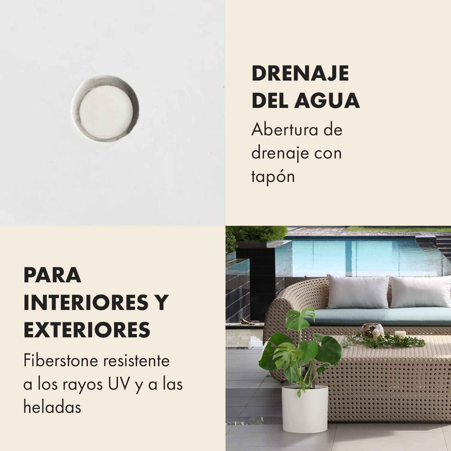 Maceta/macetero de piedra de fibra interior/exterior XL (Ø 38,1 cm) | Blanco