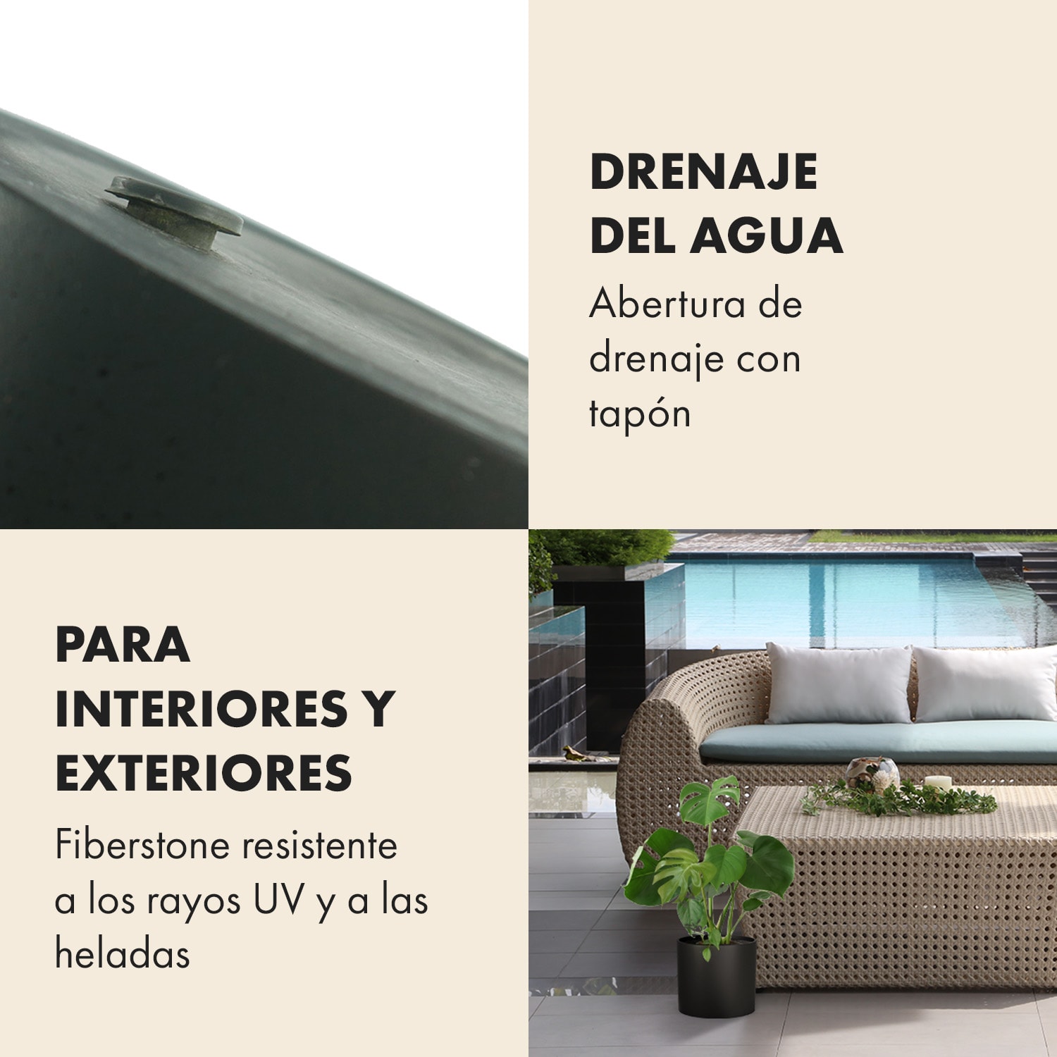 Maceta/macetero de piedra de fibra interior/exterior