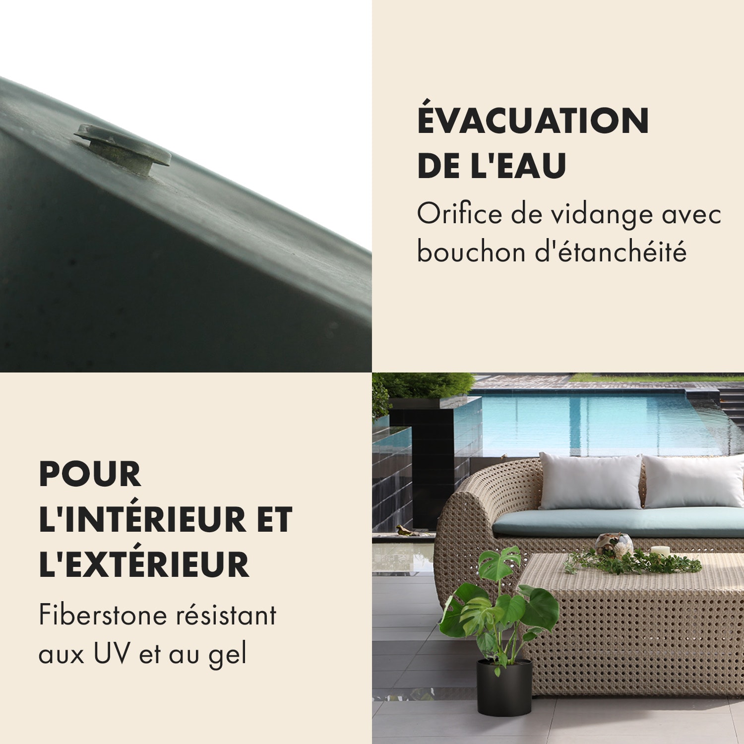 Jardinière en fibre de pierre pour intérieur/extérieur 