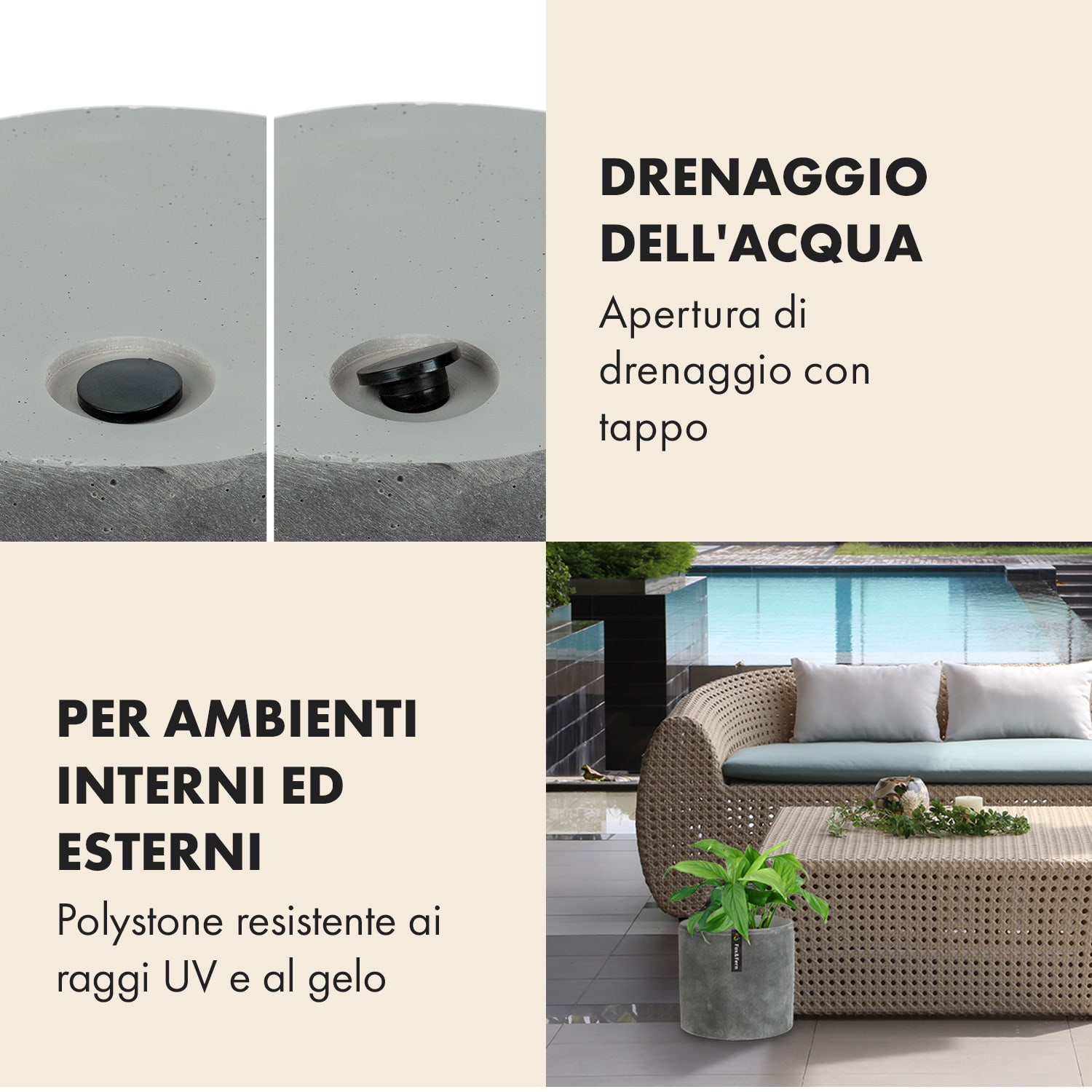 Venlo fioriera in polystone per interni ed esterni in 3 misure S (Ø 20,3 cm) | Cemento grigio scuro