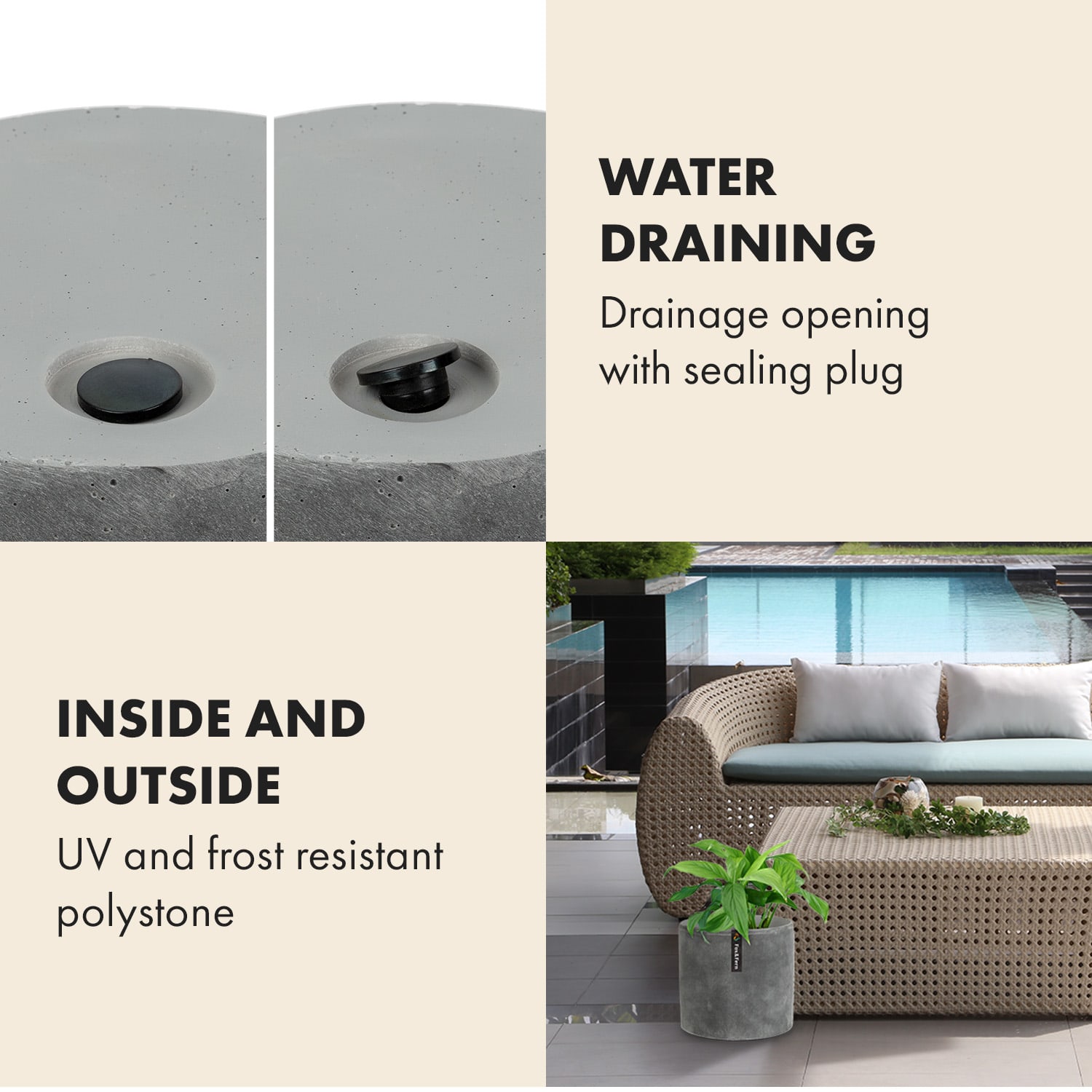 Venlo, květináč, Polystone, interiér a exteriér, 3 velikosti S (Ø 20,3 cm) | Tmavě šedý cement