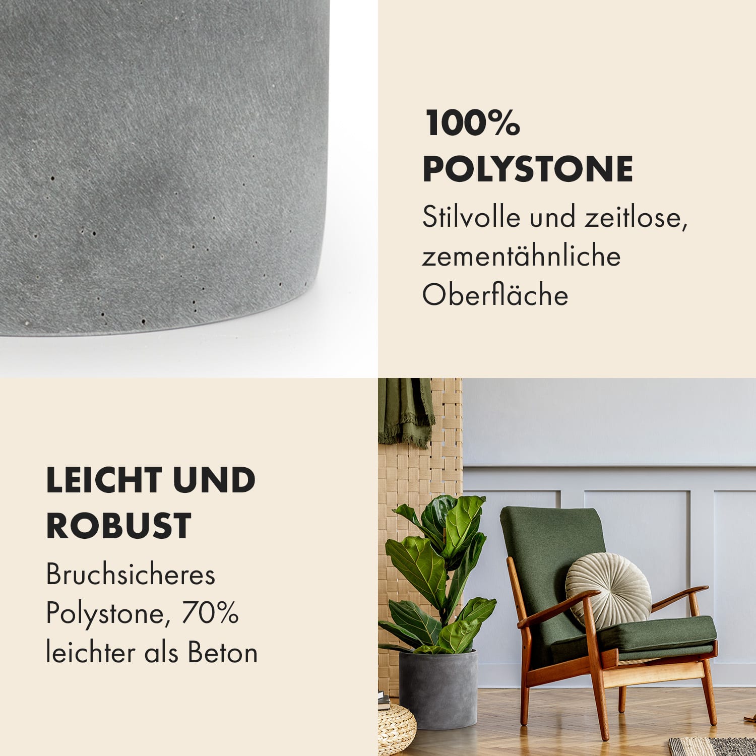 Pot de fleurs Venlo polystone intérieur et extérieur 3 tailles 