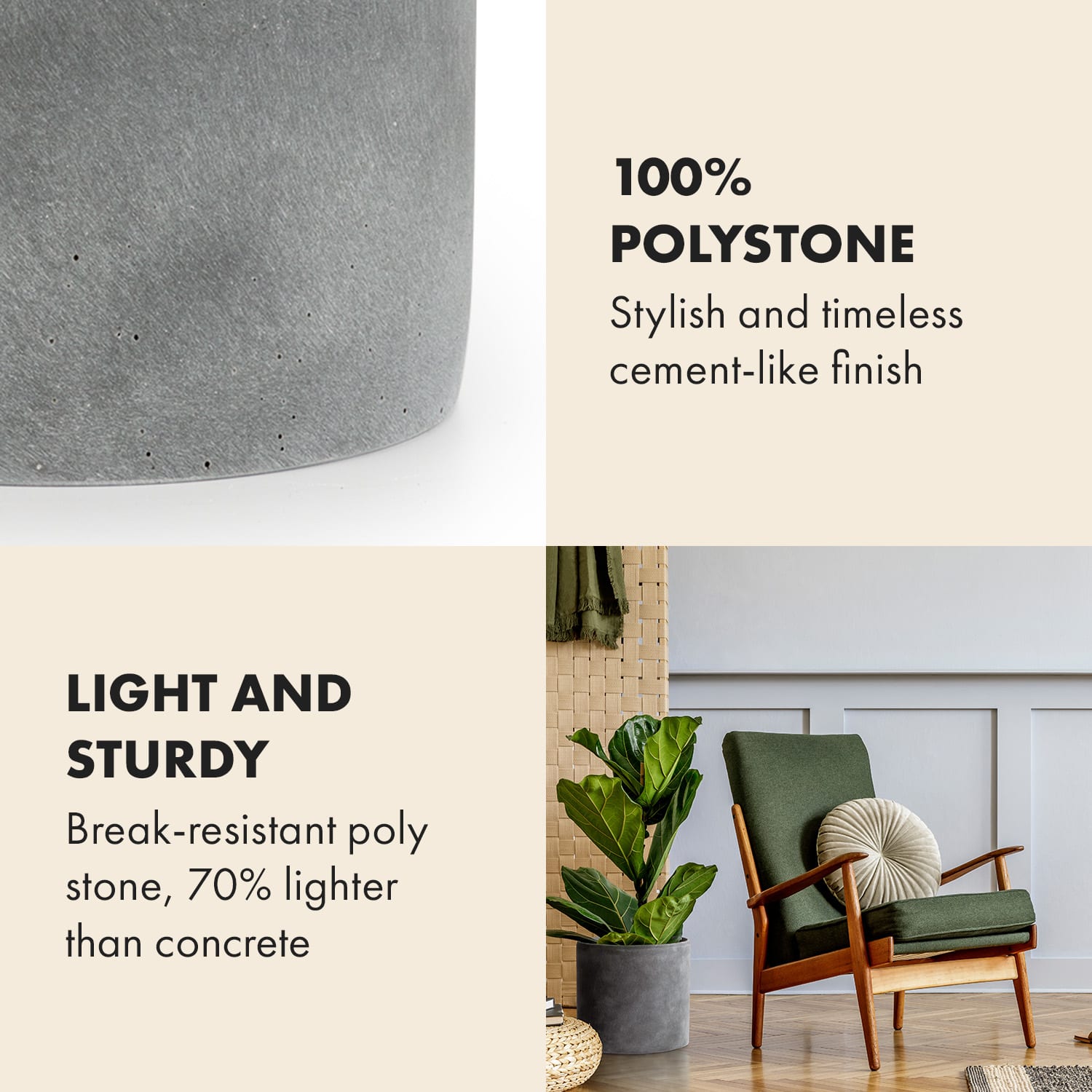 Venlo bloempot polystone binnen en buiten 3 formaten 