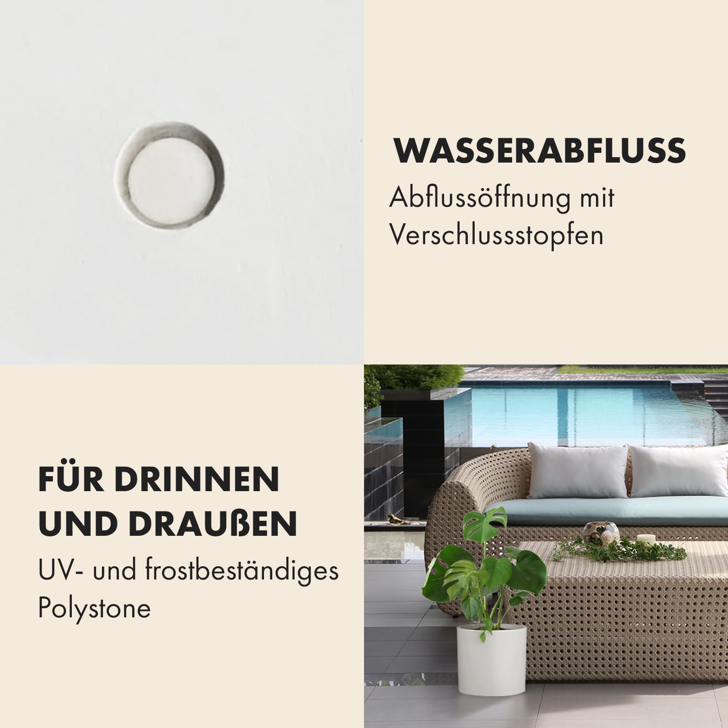 Venlo Blumentopf Polystone in- und outdoor 3 Größen L (Ø 30,48 cm) | Weiß