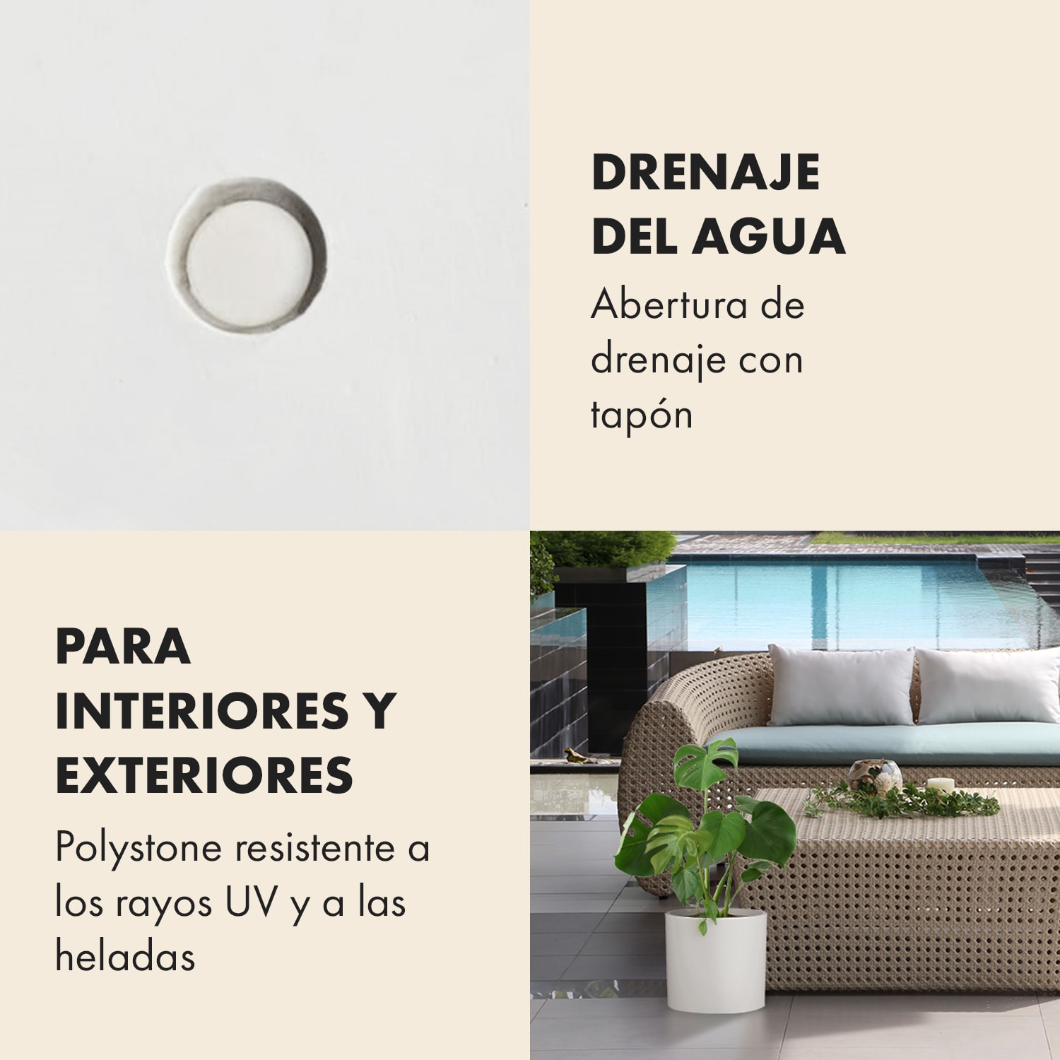 Maceta Venlo de polystone para interior y exterior 3 tamaños 