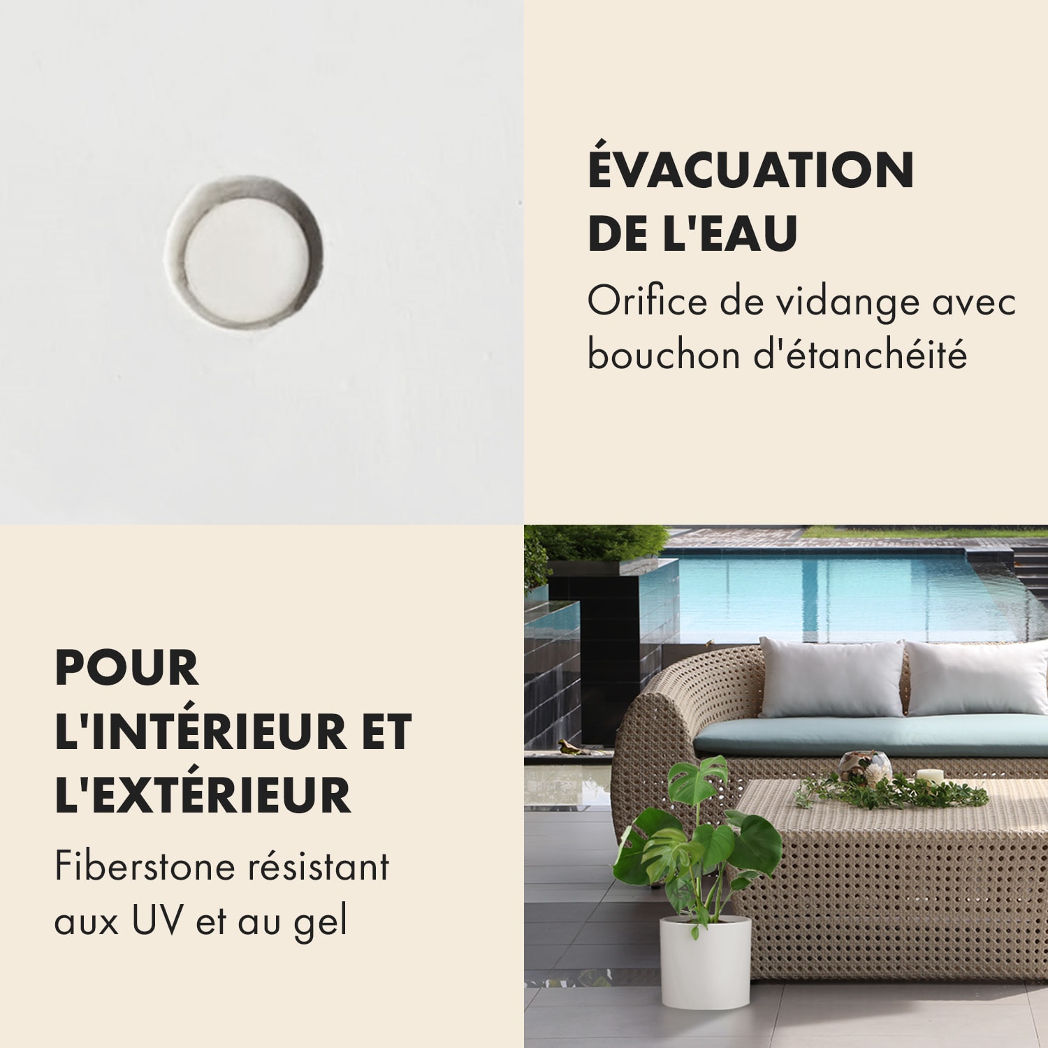 Pot de fleurs Gendt cache-pot lot de 2 tailles L/XL ciment fibre de verre intérieur / extérieur