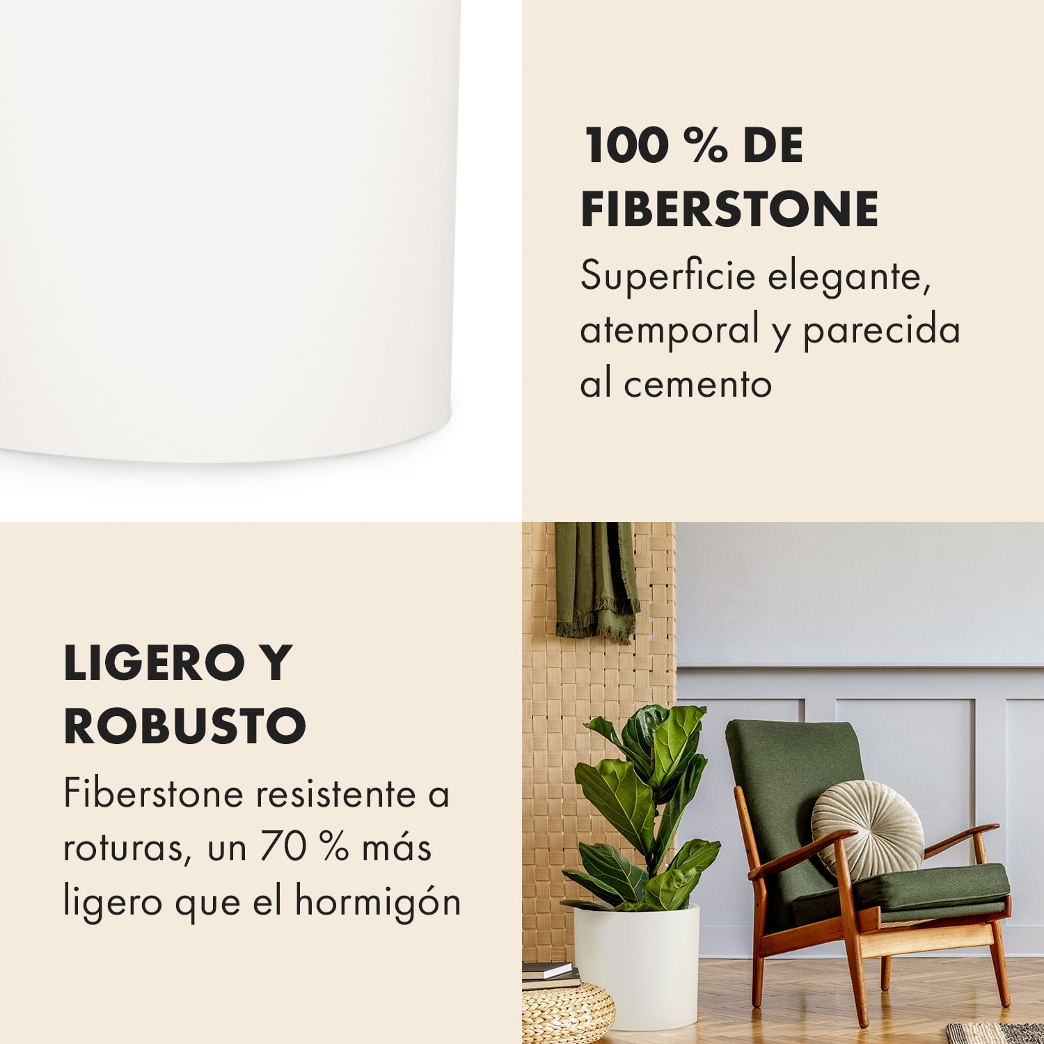 Macetero Gendt, juego de 3 y 3 tamaños S/M/L, piedra de fibra interior/exterior