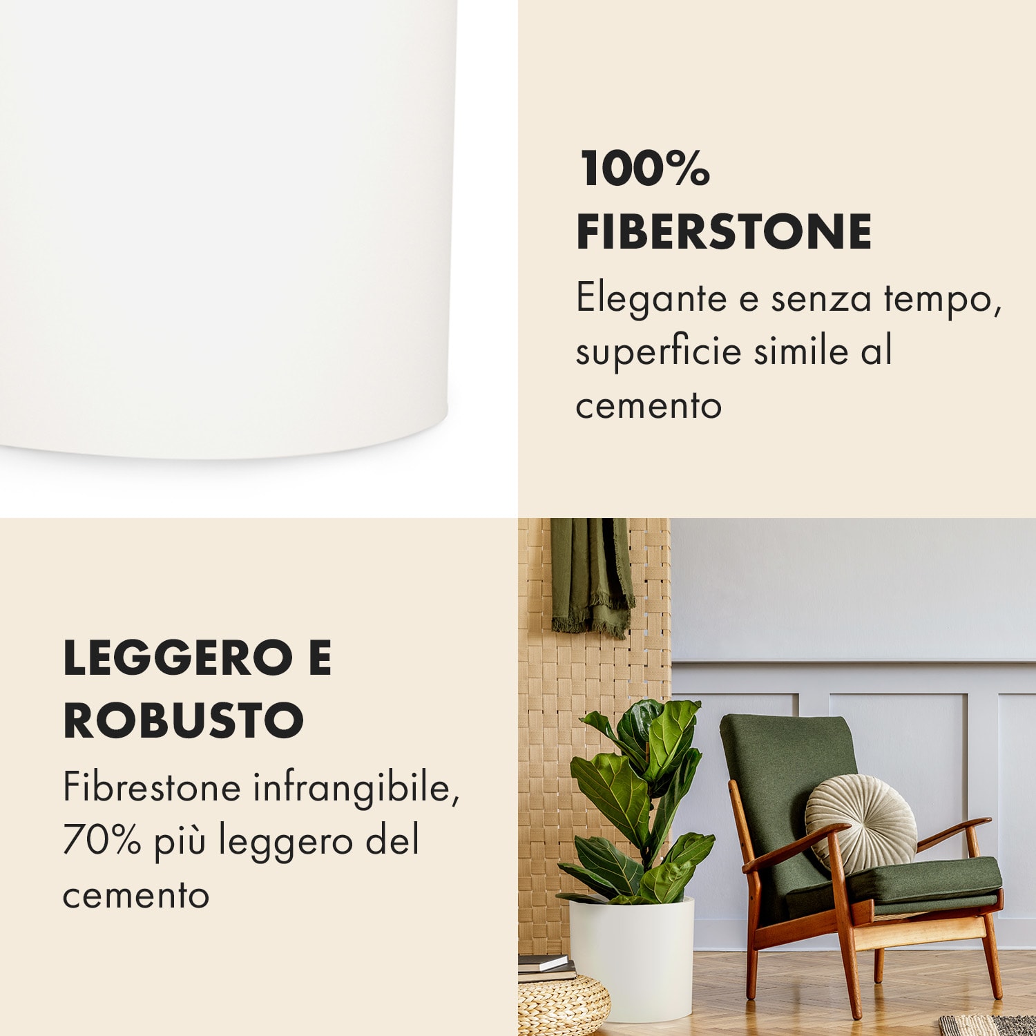 Gendt, set di 3 vasi per piante, misure S/M/L, fiberstone, per interni/esterni 