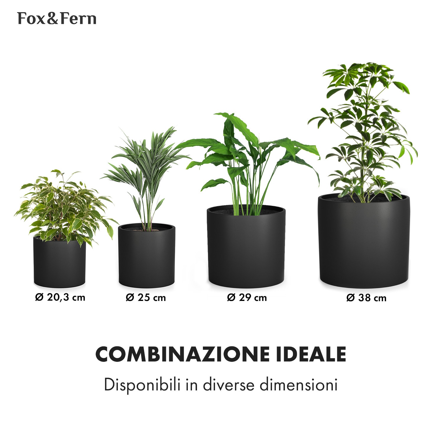 Fioriera, vaso per piante, fiberstone, interni/esterni M (Ø 25,4 cm) | Nero