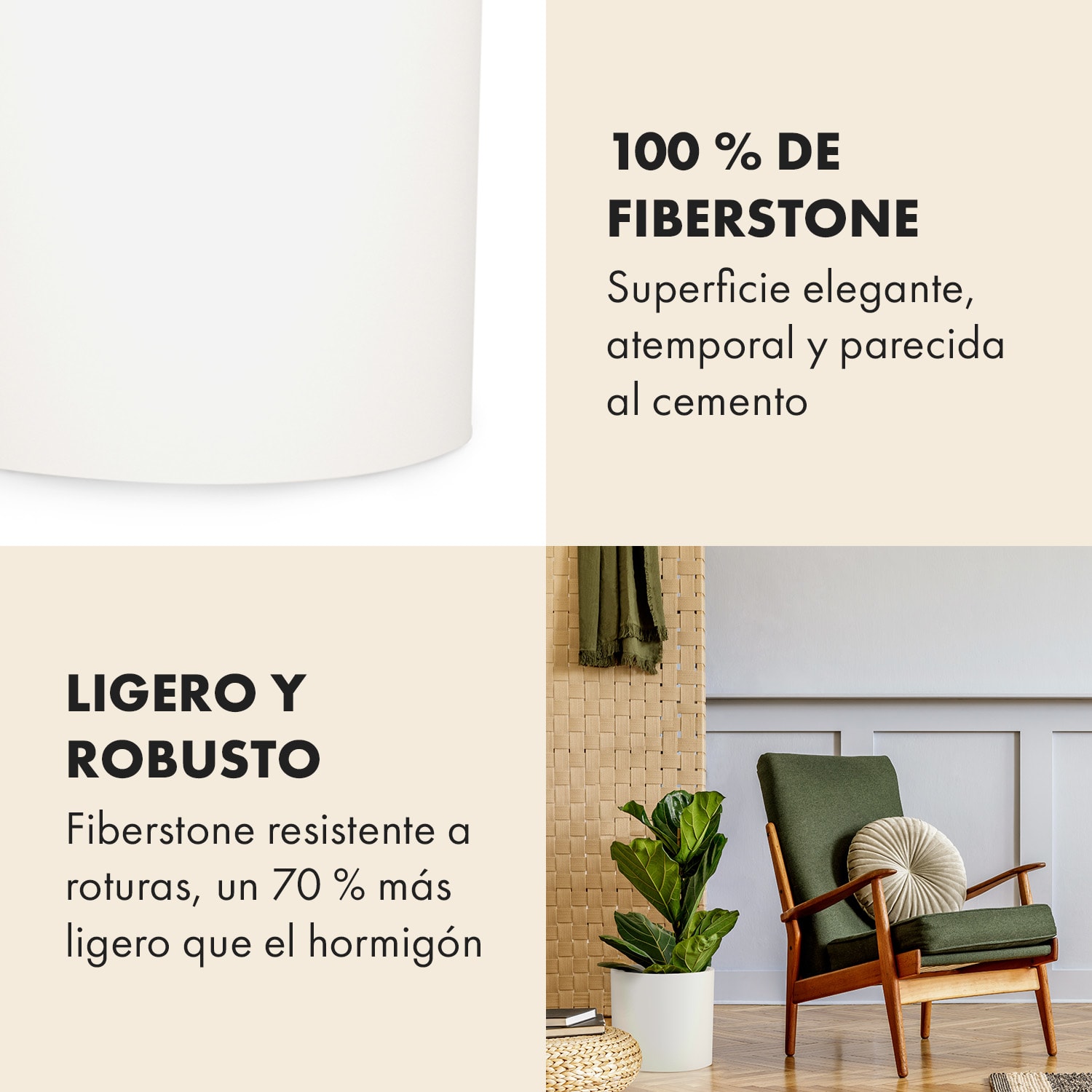 Maceta/macetero de piedra de fibra interior/exterior M (Ø 25,4 cm) | Blanco