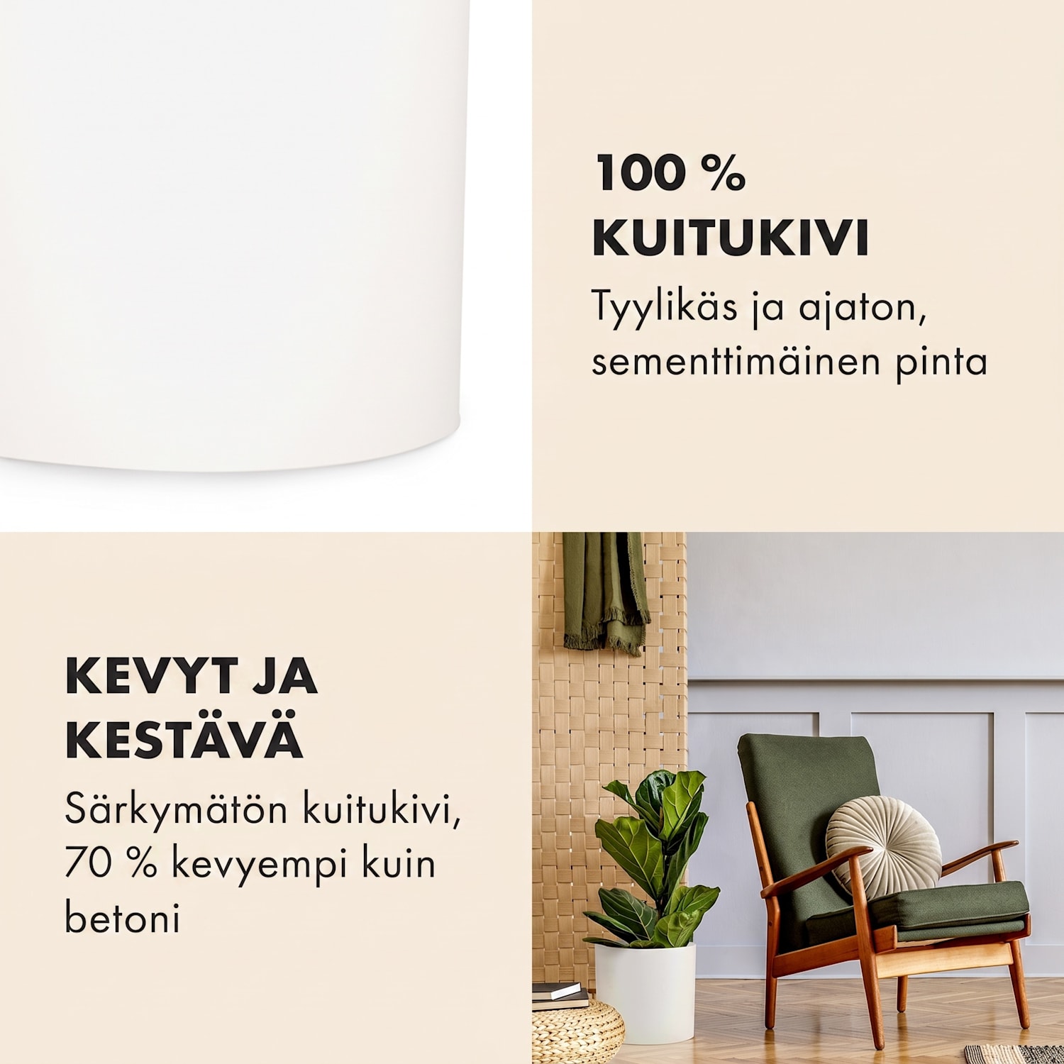 Kasviruukku suojaruukku kuitukivi sisälle/ulos M (Ø 25,4 cm) | Valkoinen