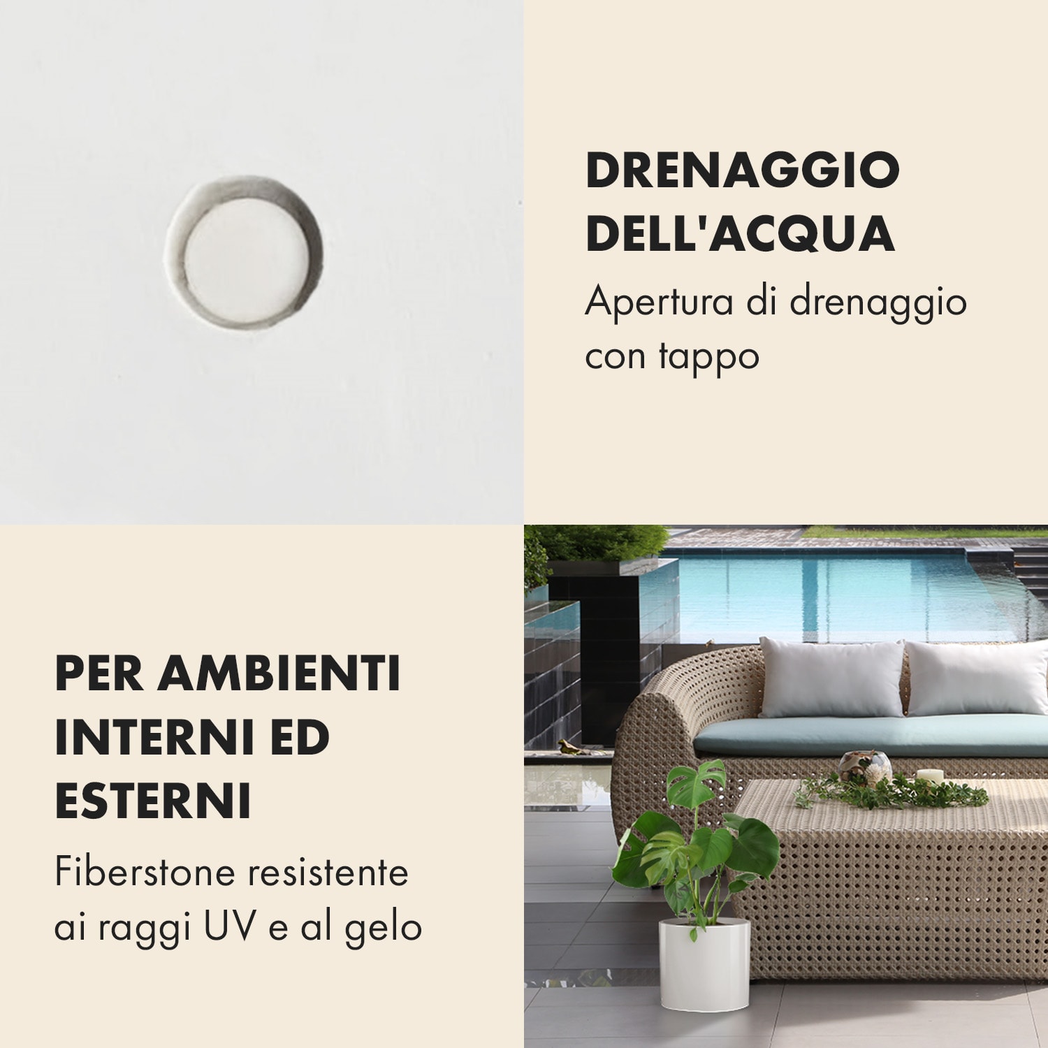 Fioriera, vaso per piante, fiberstone, interni/esterni M (Ø 25,4 cm) | bianco lucido