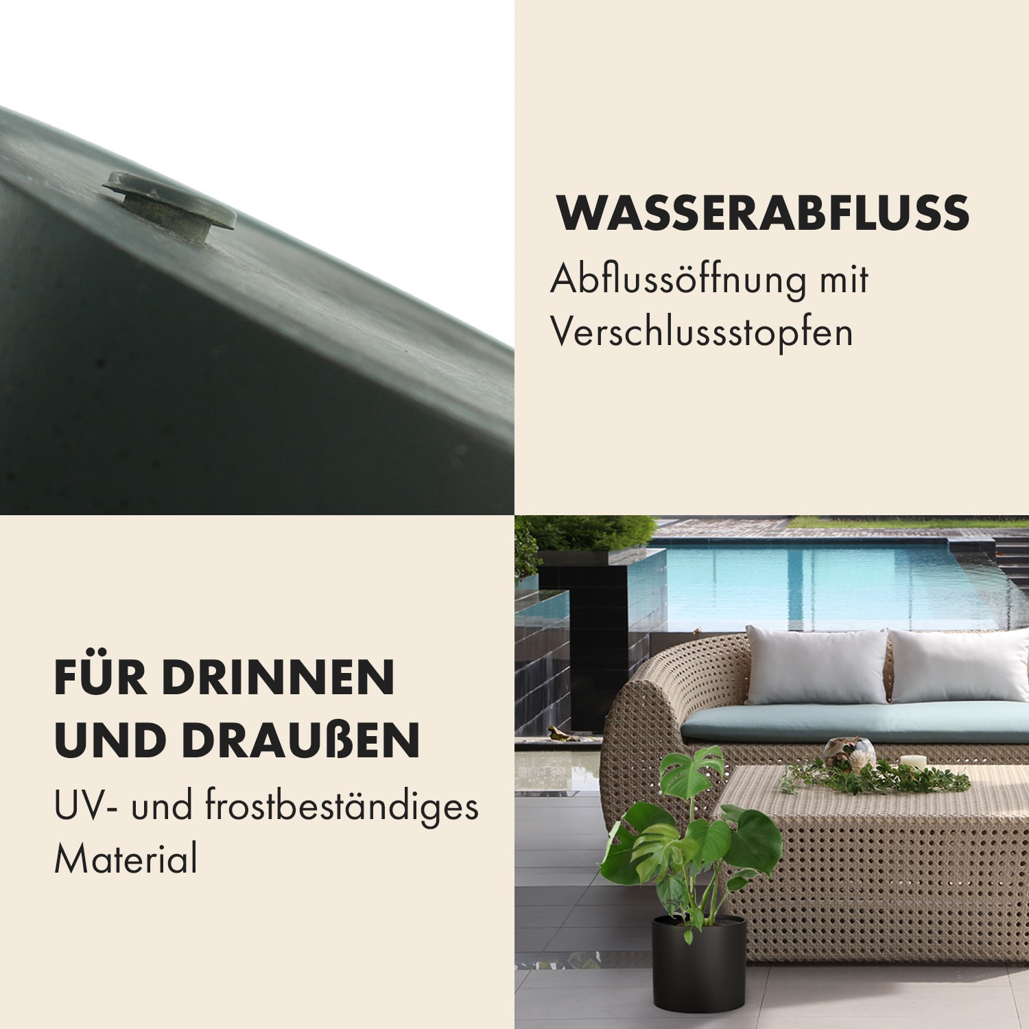 Jardinière en fibre de pierre pour intérieur/extérieur 