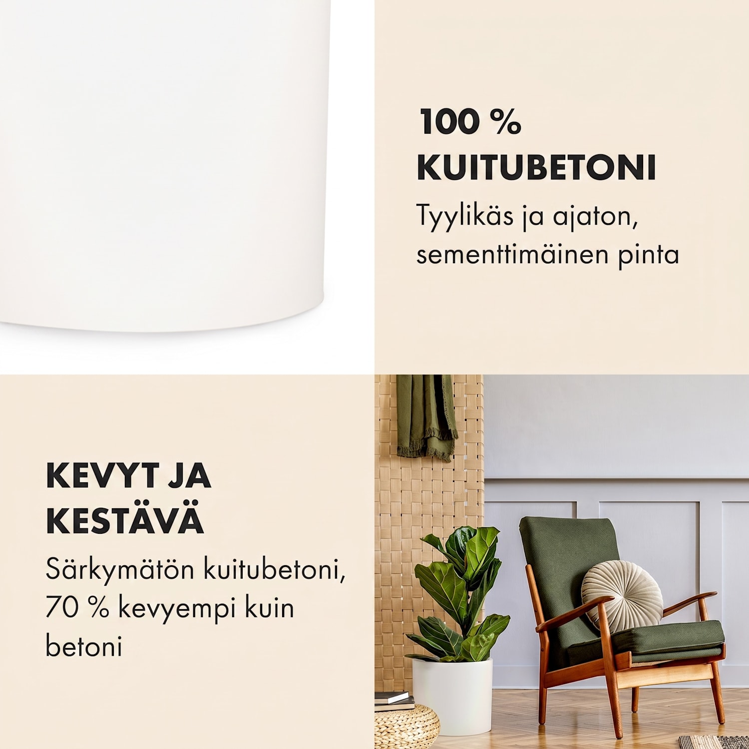 Kasviruukku suojaruukku kuitukivi sisälle/ulos L (Ø 30,48 cm) | Valkoinen