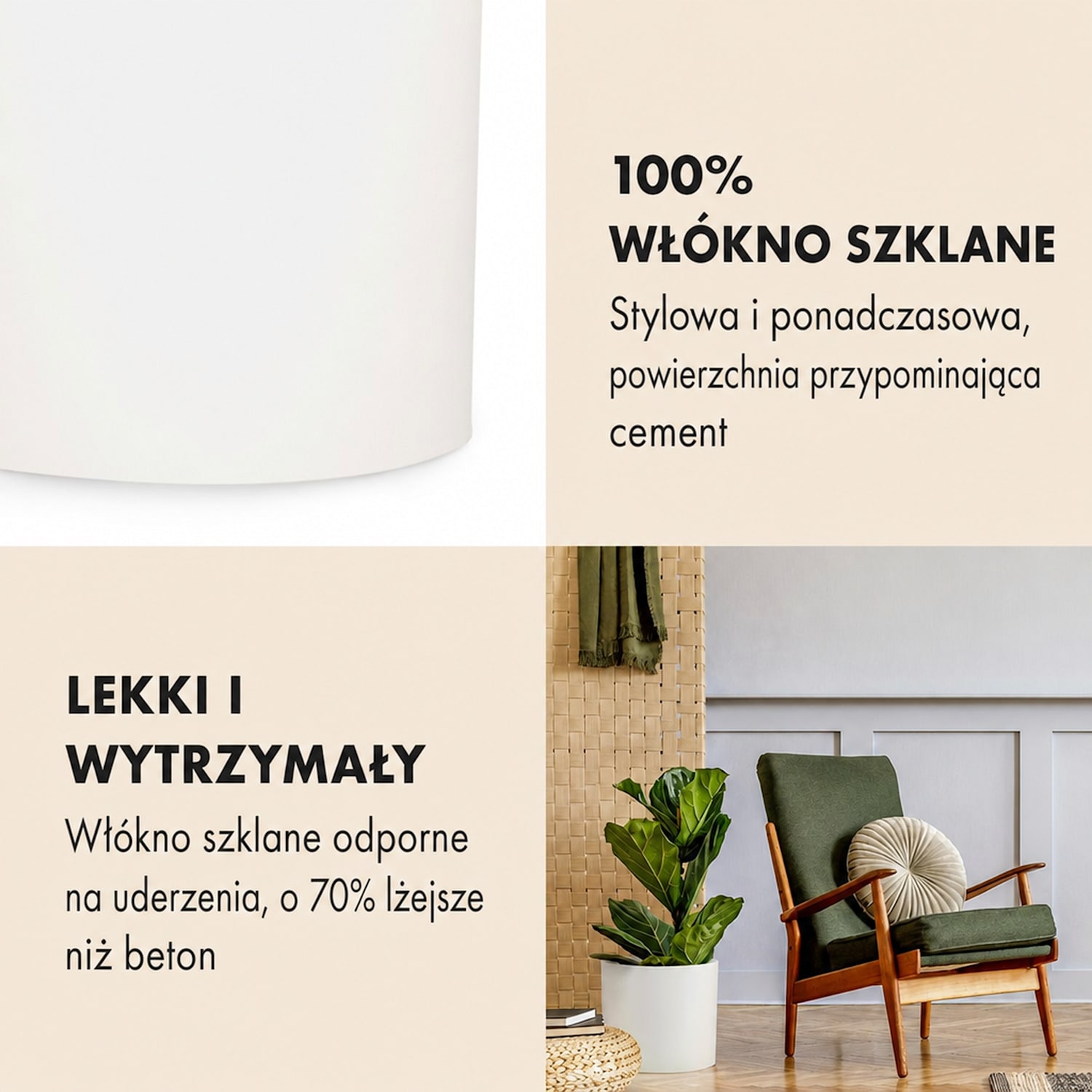 Gendt, doniczka, osłonka na doniczkę, kamień włóknisty, in/outdoor L (Ø 30,48 cm) | Biały