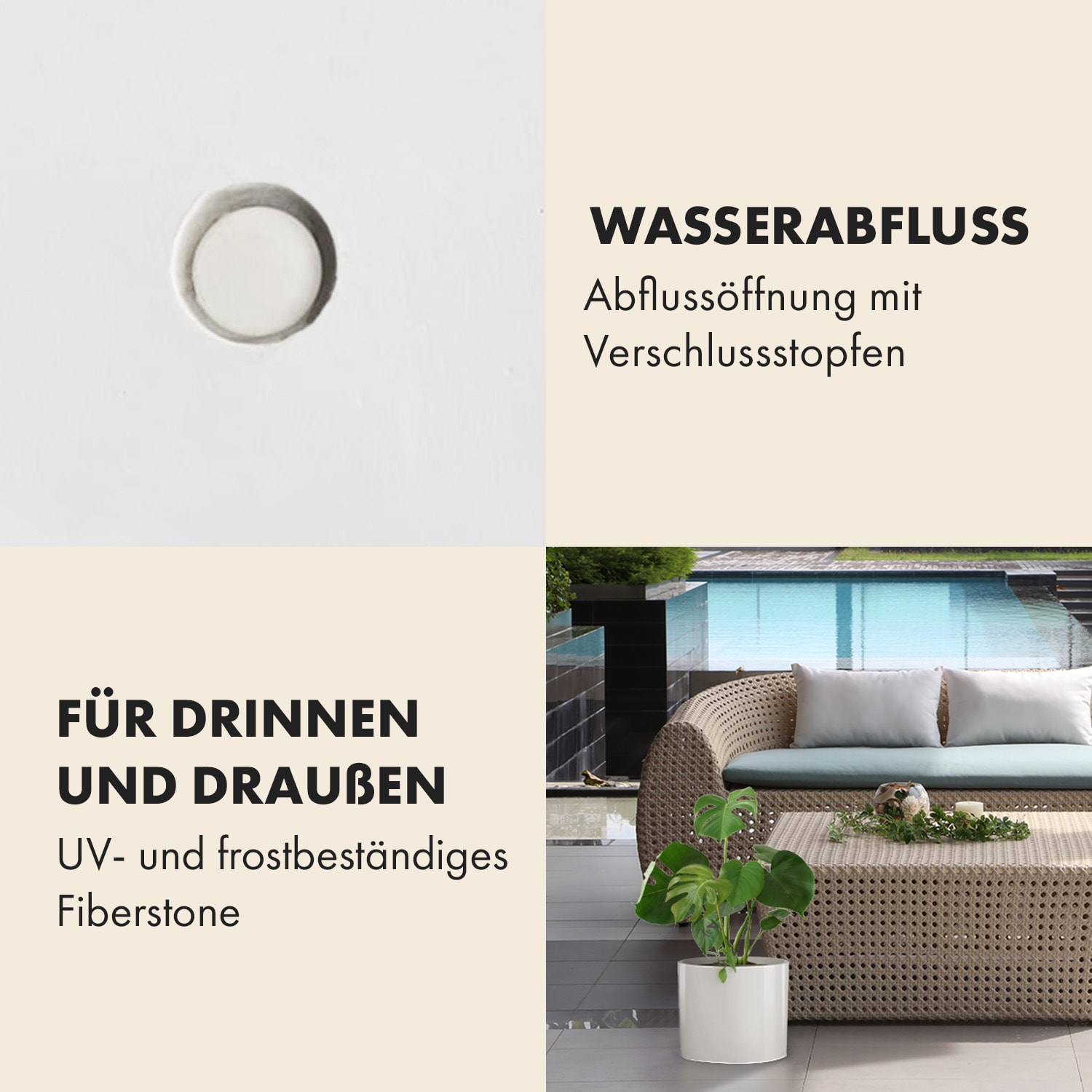 Gendt Pflanztopf Übertopf Faserstein In/Outdoor L (Ø 30,48 cm) | Weiß, glänzend