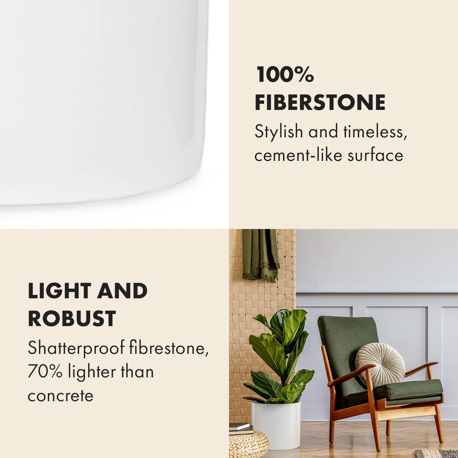 Gendt, květináč, fiberstone, interiér/exteriér L (Ø 30,48 cm) | bílá lesklá