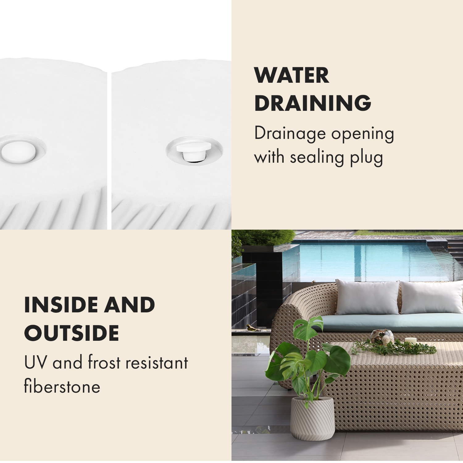 Heusden, květináč, Polystone, vhodný pro rostliny, ruční výroba S (Ø 20,3 cm) | Bílá