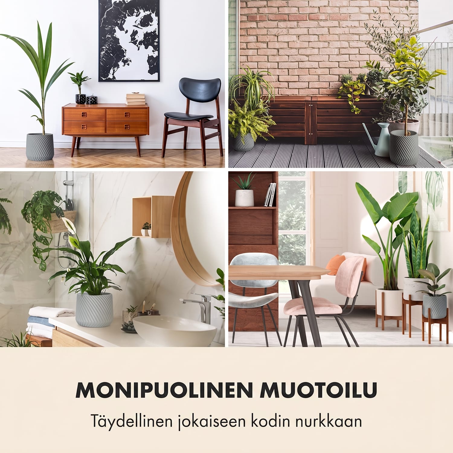 Heusden kukkaruukku polystone kasviystävällinen käsintehty S (Ø 20,3 cm) | Keskiharmaa