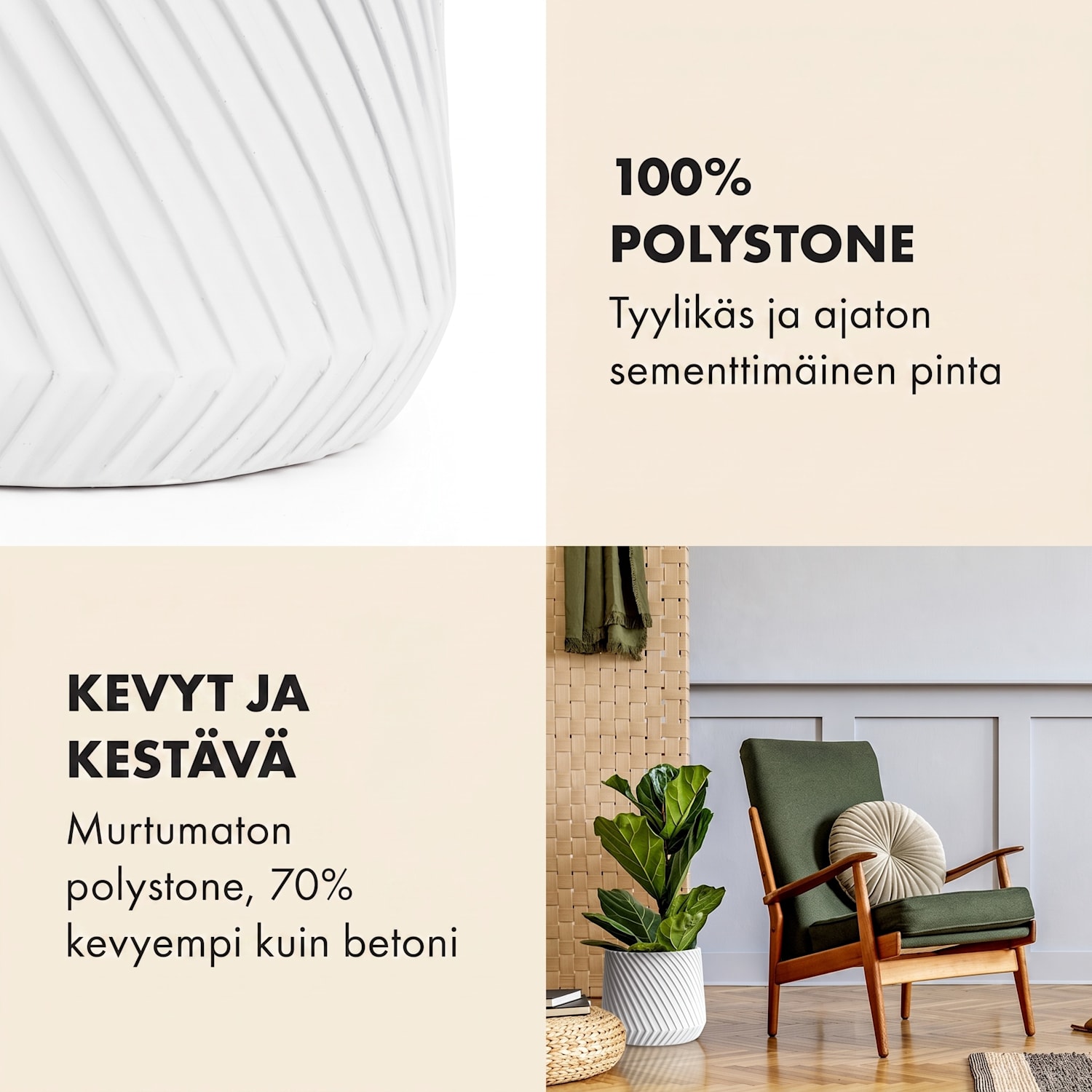 Heusden kukkaruukku 2 kpl setti polystone kasviystävällinen käsintehty 3D-optiikka 