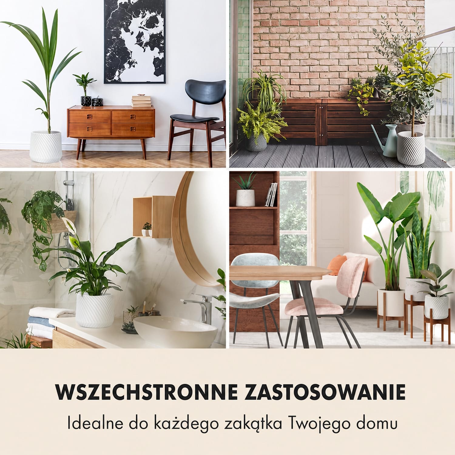 Heusden, zestaw 2 doniczek na stojaku, Polystone, idealna dla roślin, wykonana ręcznie, wygląd 3D 