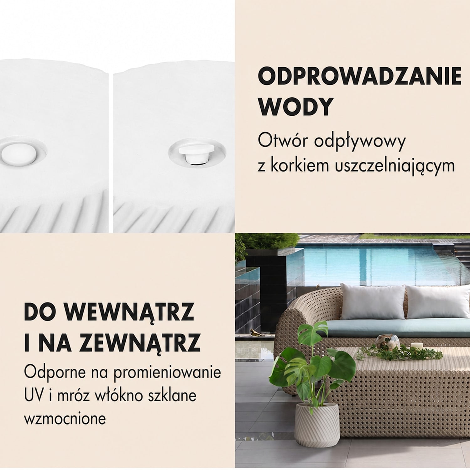 Heusden, zestaw 2 doniczek na stojaku, Polystone, idealna dla roślin, wykonana ręcznie, wygląd 3D 