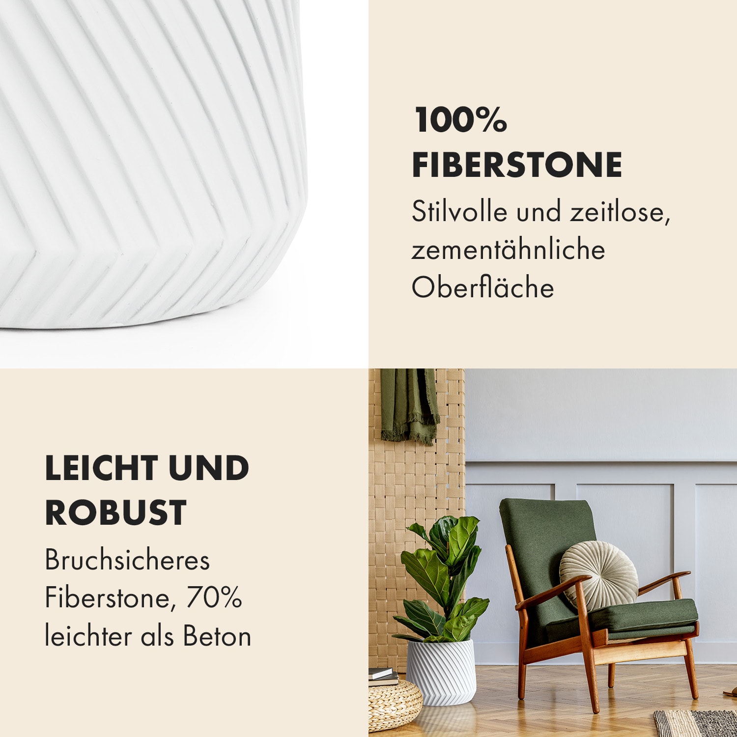 Heusden Blumentopf Polystone pflanzenfreundlich handgemacht M (Ø 25,4 cm) | Weiß