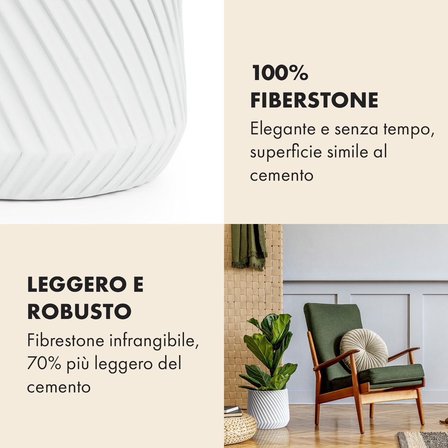 Heusden, vaso per piante, polystone, delicato sulle piante, realizzato a mano M (Ø 25,4 cm) | Bianco