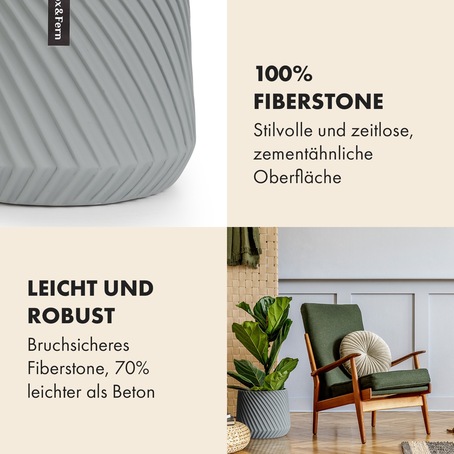 Heusden Blumentopf Polystone pflanzenfreundlich handgemacht M (Ø 25,4 cm) | Mittelgrau