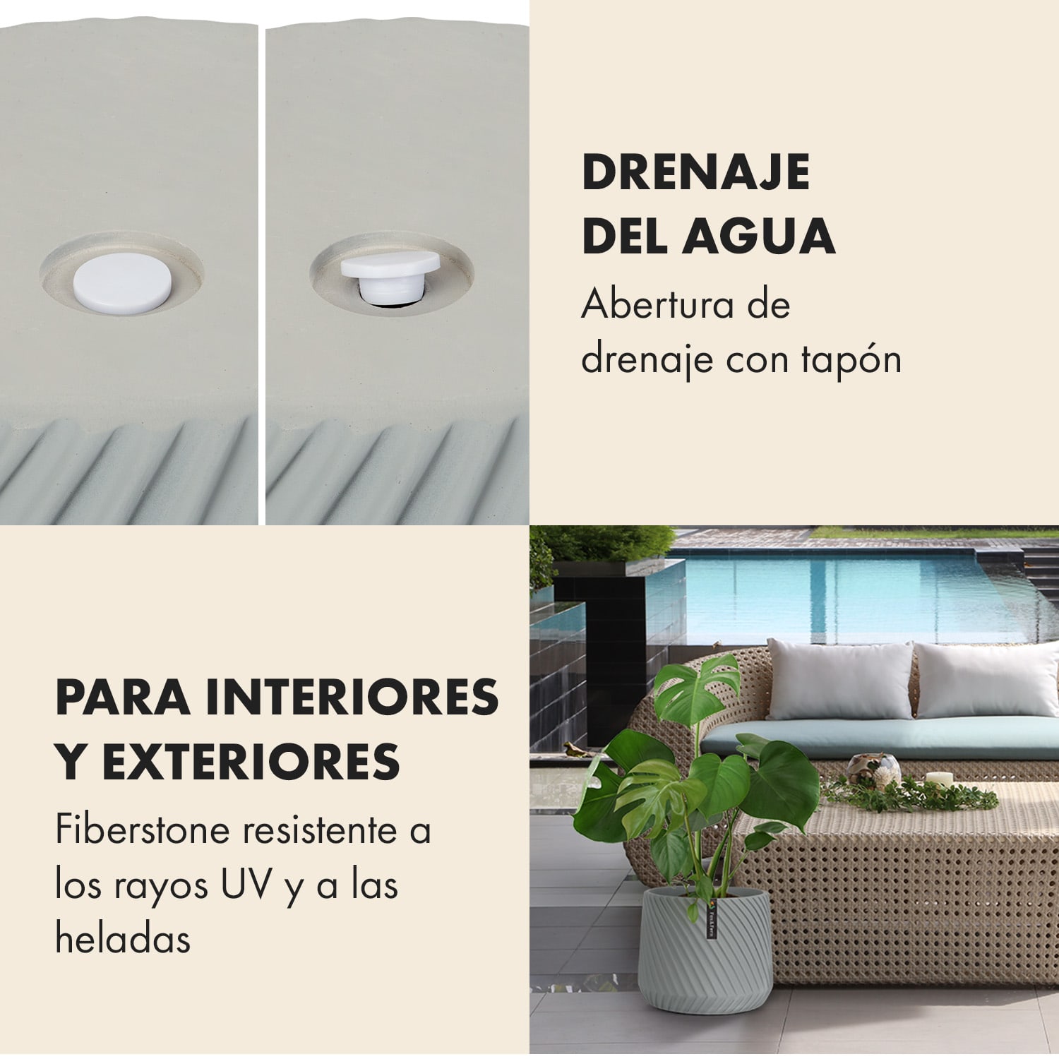 Maceta hecha a mano de polystone apto para plantas M (Ø 25,4 cm) | Gris Medio