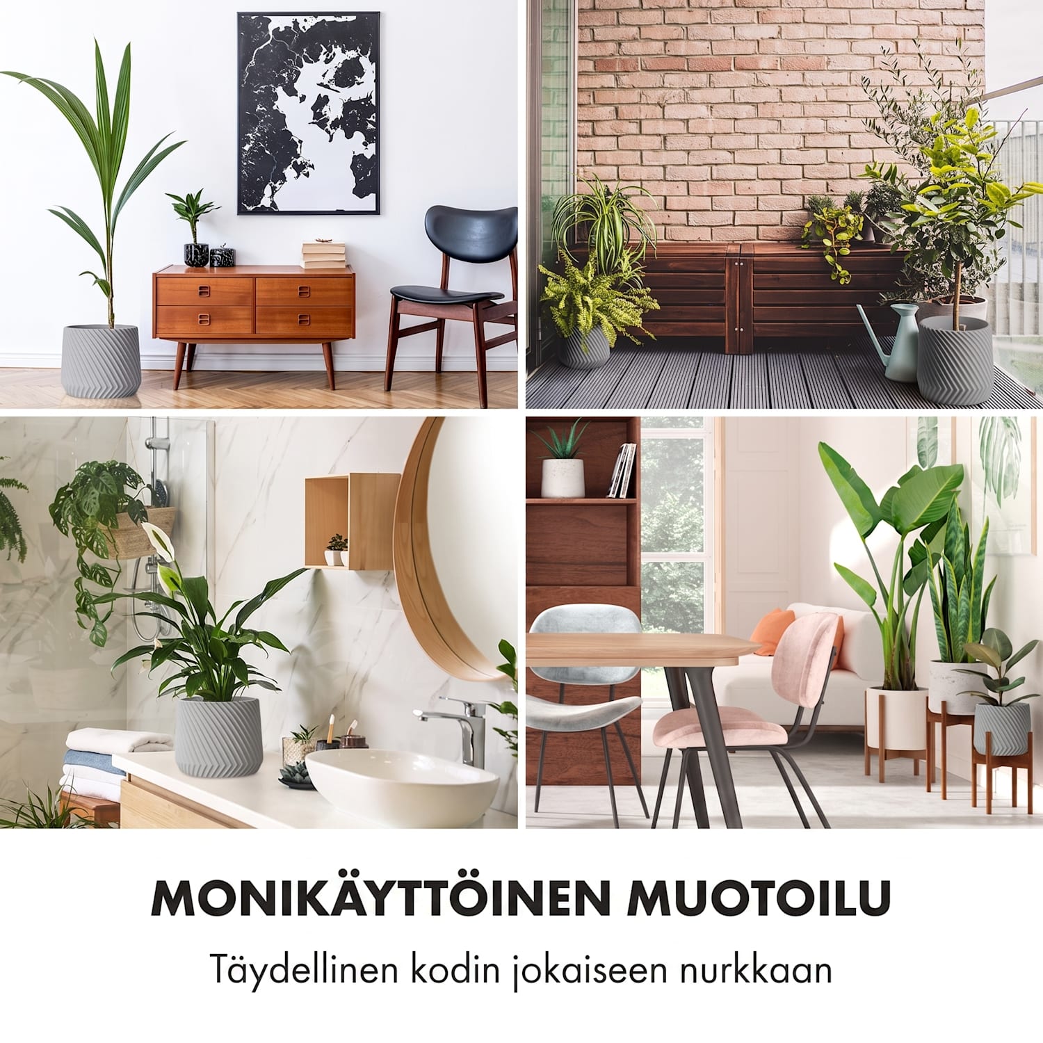 Heusden kukkaruukku polystone kasviystävällinen käsintehty M (Ø 25,4 cm) | Keskiharmaa