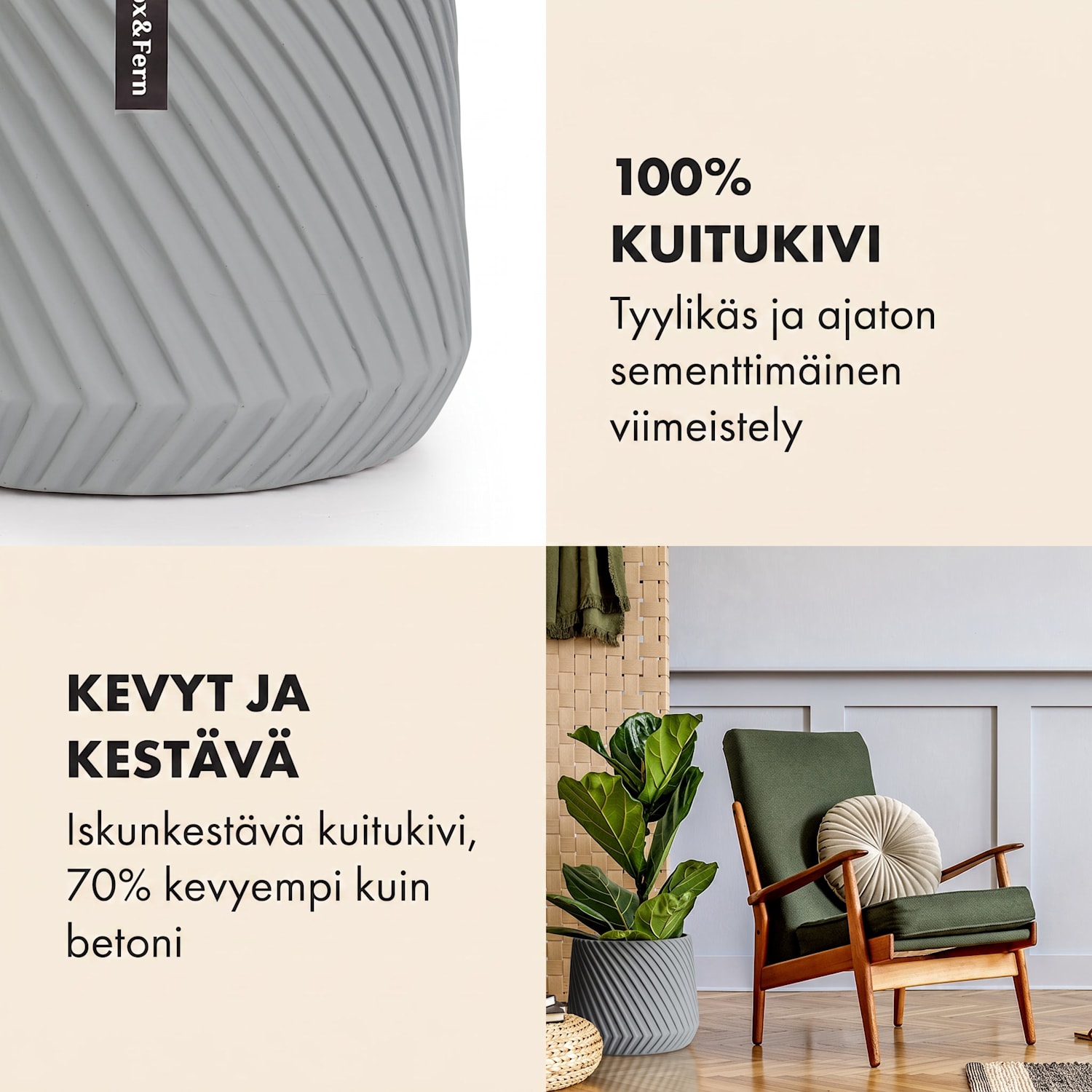 Heusden kukkaruukku polystone kasviystävällinen käsintehty M (Ø 25,4 cm) | Keskiharmaa
