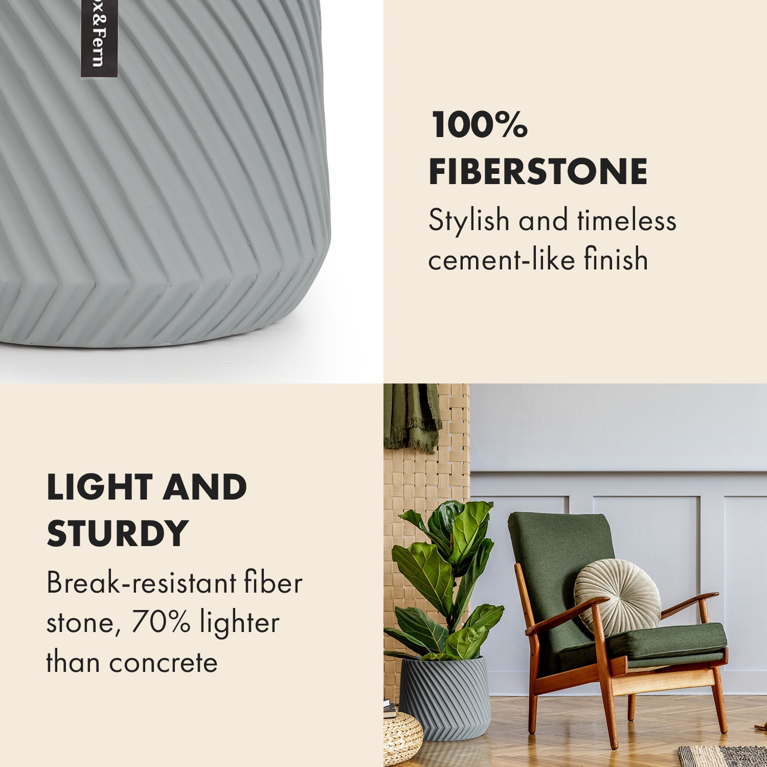 Heusden, květináč, Polystone, vhodný pro rostliny, ruční výroba M (Ø 25,4 cm) | Středně šedá