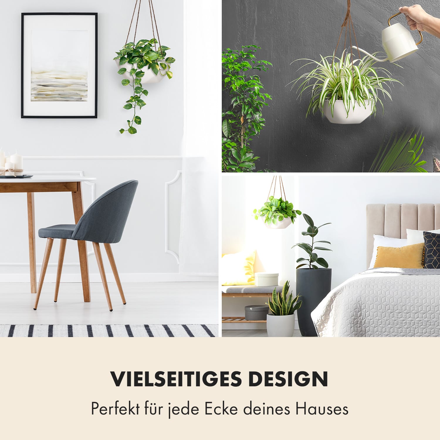 Laren, vaso pensile, Ø 28 cm, polystone, con corde naturali 