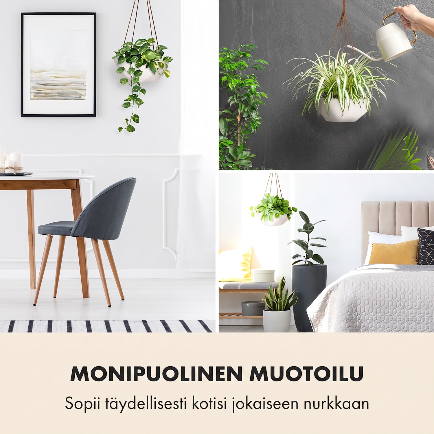 Laren kukka-amppeli Ø 28 cm polystone luonnon köydet 