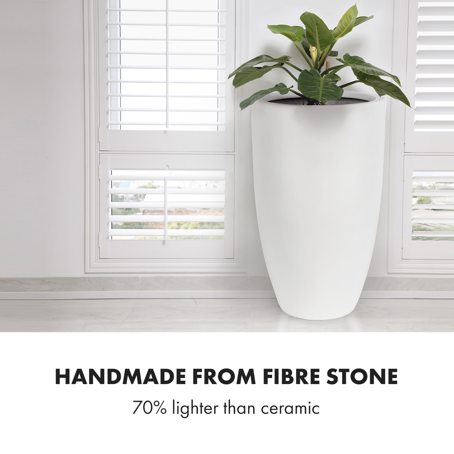 Almere Virágcserép Fibre Stone ideális növények részére, kézzel készített, kúp alakú M (Ø 25,4 cm)