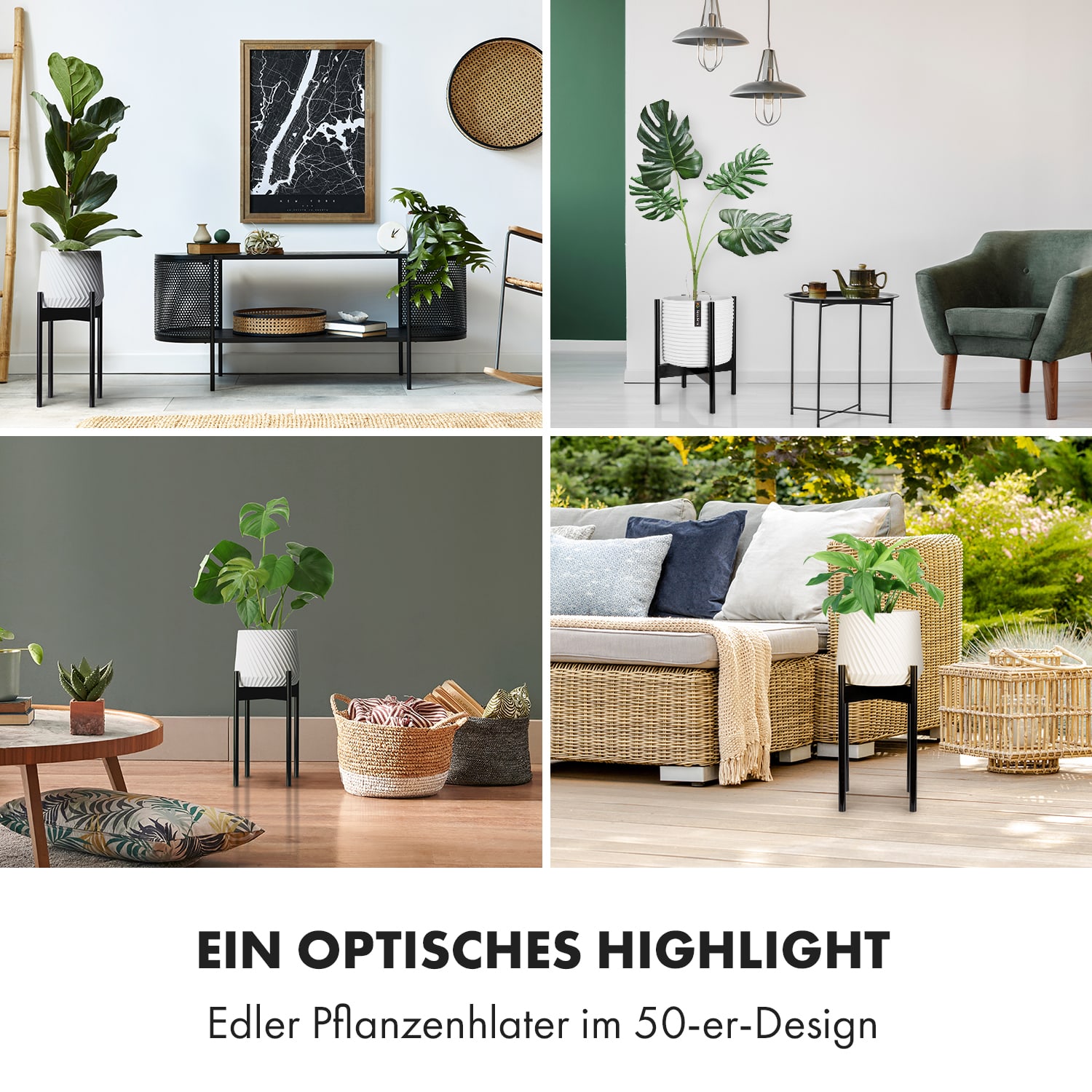 Zeist Pflanzenhalter 2 Höhen kombinierbar Steck-Design naturbelassen M (hoch, Ø 25,4 cm) | Weiß / Schwarz