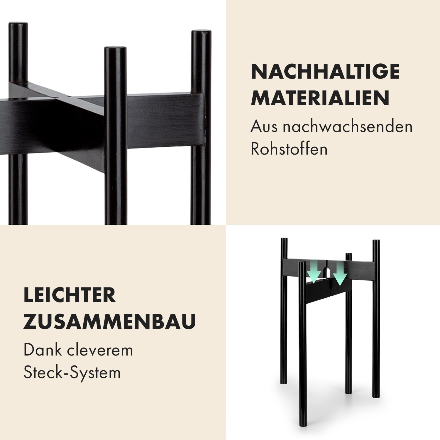 Zeist Pflanzenhalter 2 Höhen kombinierbar Steck-Design naturbelassen M (hoch, Ø 25,4 cm) | Weiß / Schwarz