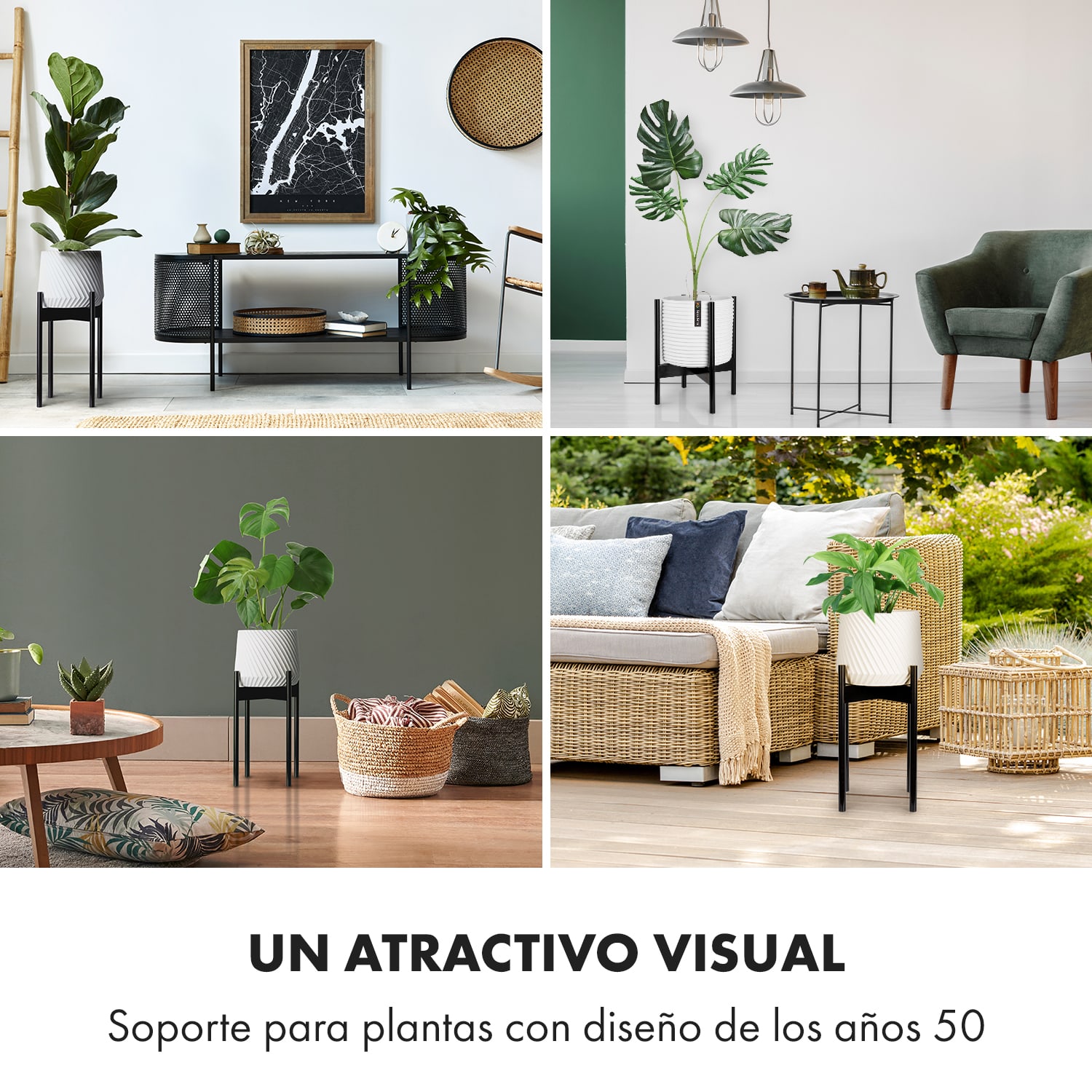 Portaplantas Zeist 2 alturas combinables de diseño insertable acabado natural M (hoch, Ø 25,4 cm) | Blanco / negro