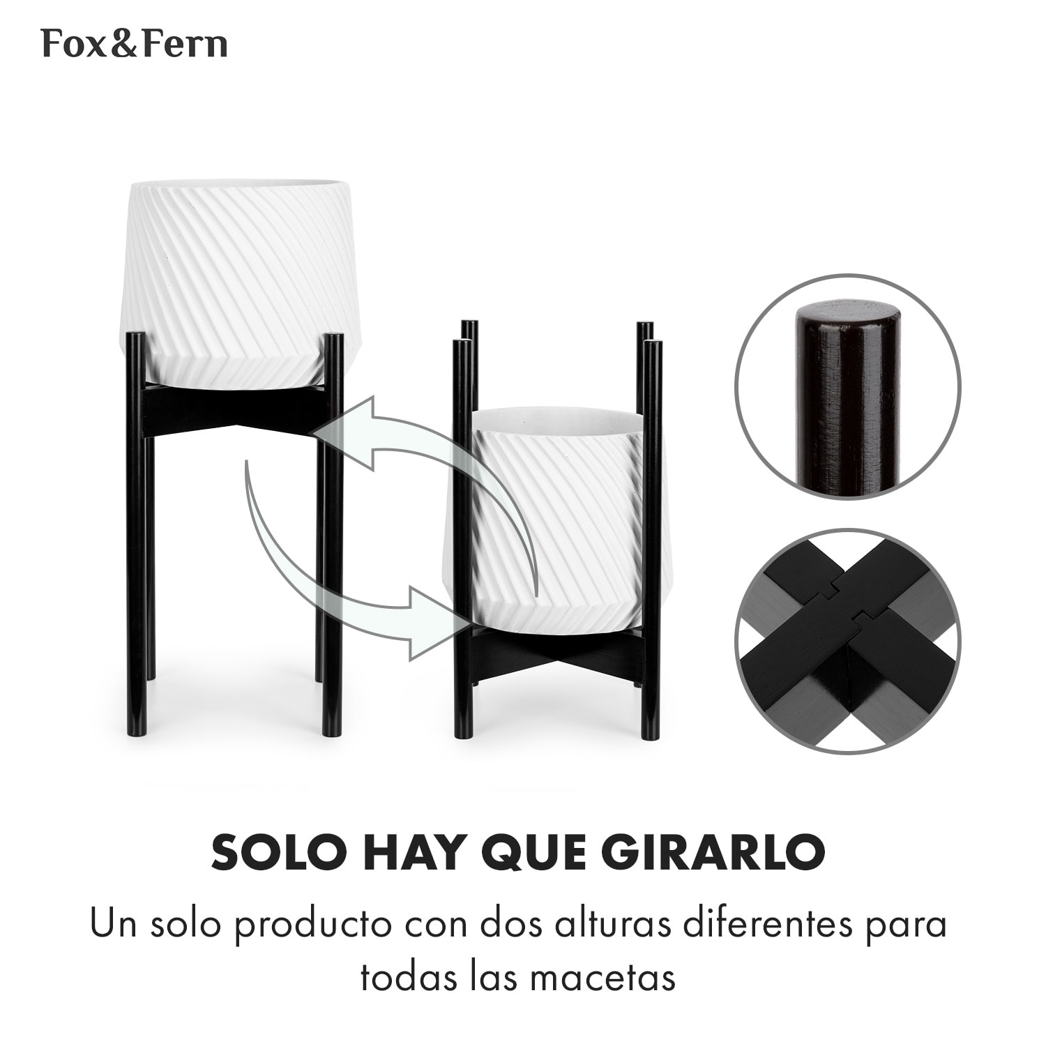 Portaplantas Zeist 2 alturas combinables de diseño insertable acabado natural M (hoch, Ø 25,4 cm) | Blanco / negro