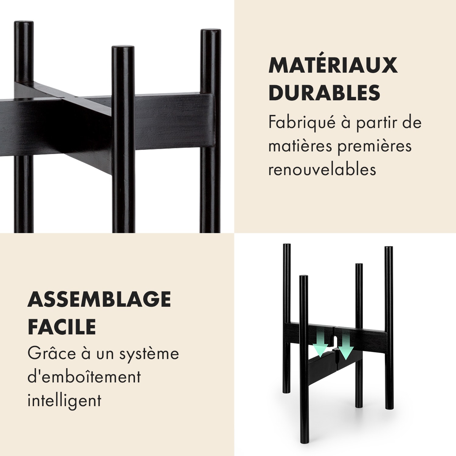 Porte-plantes Zeist 2 hauteurs combinables design emboîtable finition naturelle 