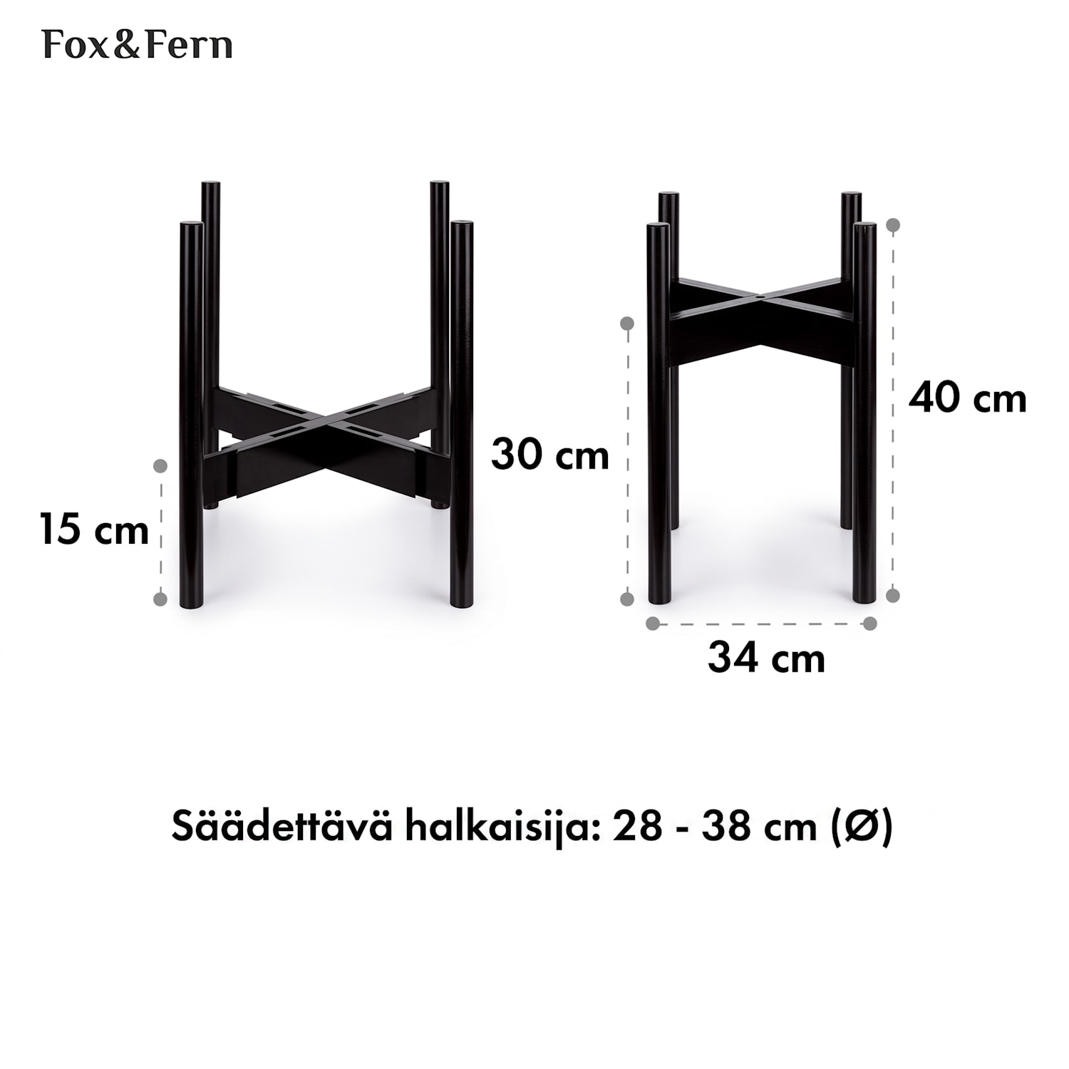Deventer kasviteline 20,3–30,5 cm halkaisijan ruukuille 2 korkeutta M-XL (Ø ca. 28 - 38 cm) | Musta Puu