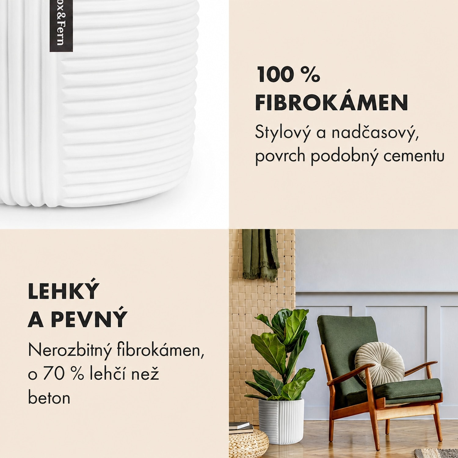 Květináč Hasselt z polystonu, ručně vyrobený, vhodný pro rostliny ve 3D vzhledu. M (Ø 25,4 cm) | Bílá