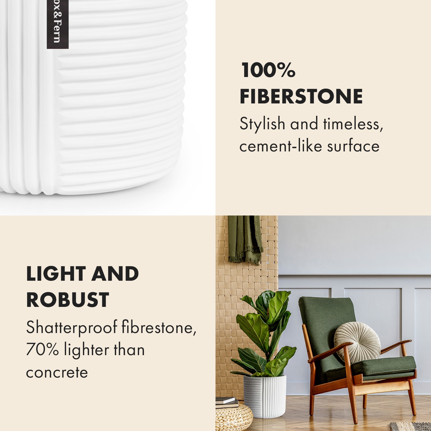 Hasselt, kvetináč z polystonu, ručne robený M (Ø 25,4 cm) | Biela