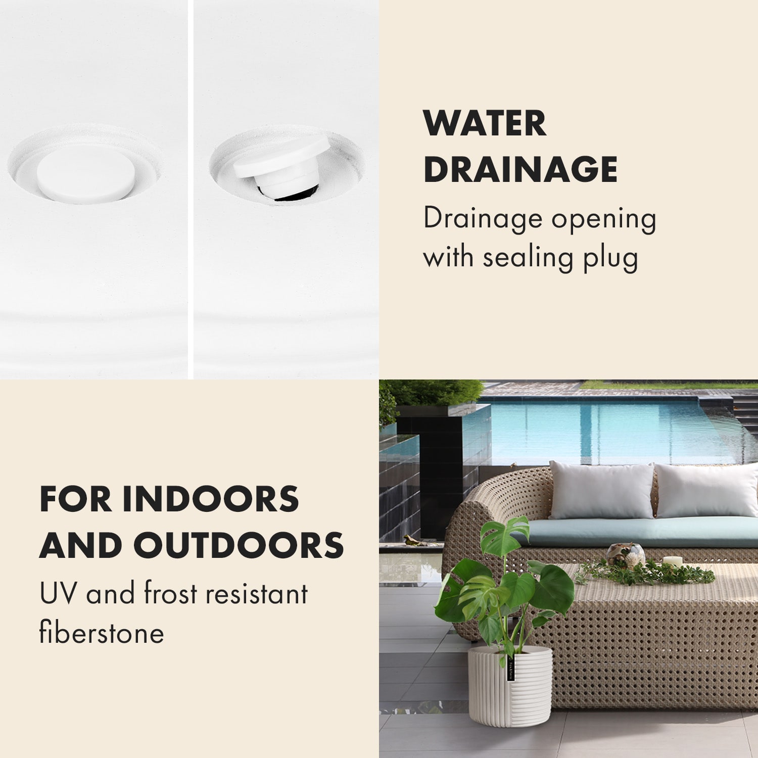 Hasselt, kvetináč z polystonu, ručne robený M (Ø 25,4 cm) | Biela