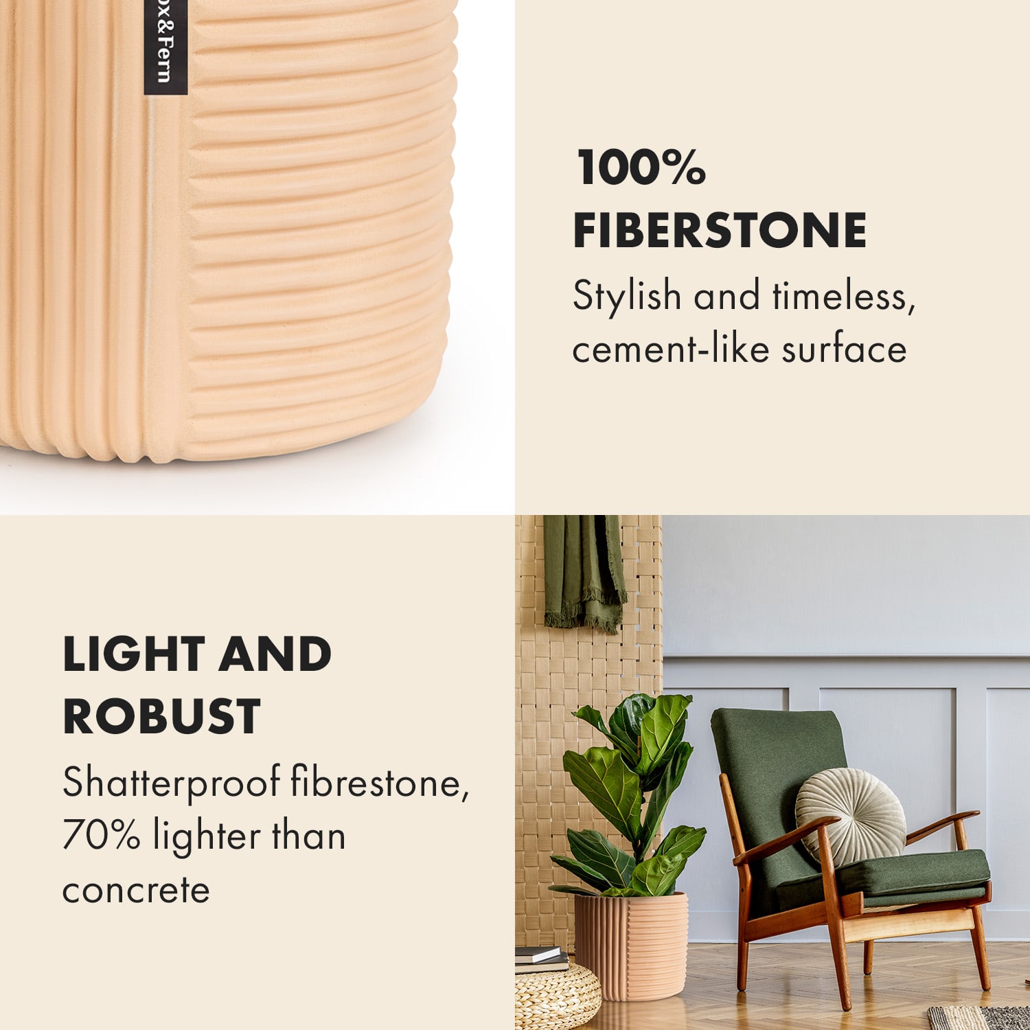 Květináč Hasselt z polystonu, ručně vyrobený, vhodný pro rostliny ve 3D vzhledu. L (Ø 30,48 cm) | Pískovec