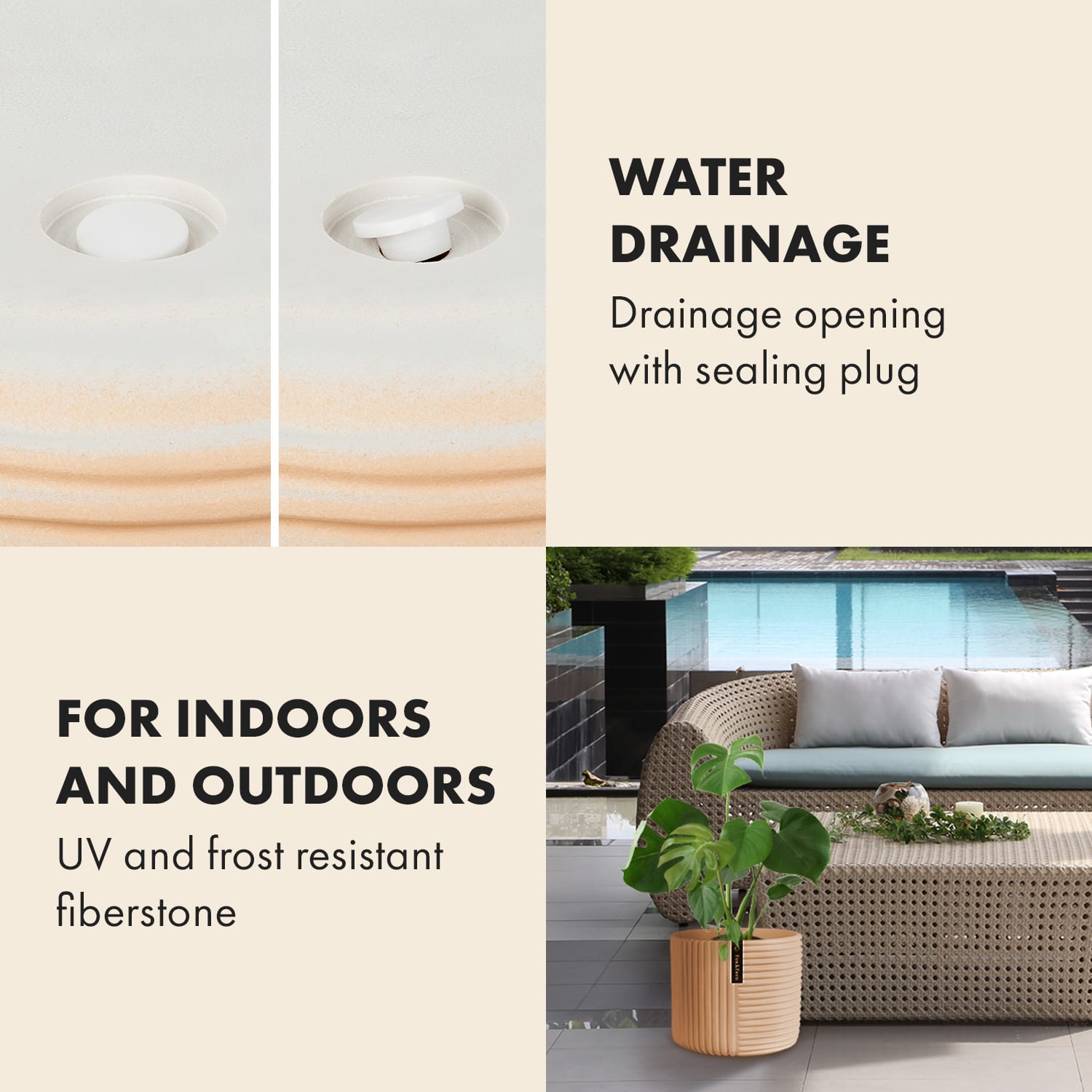 Květináč Hasselt z polystonu, ručně vyrobený, vhodný pro rostliny ve 3D vzhledu. L (Ø 30,48 cm) | Pískovec