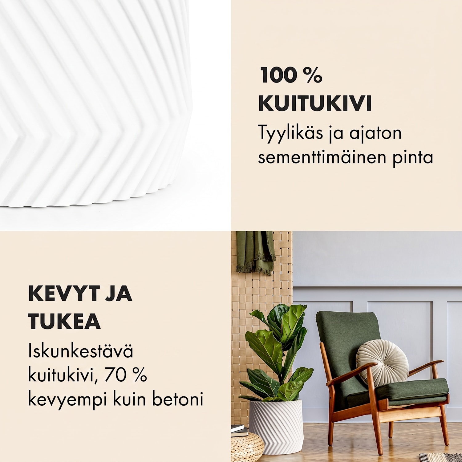 Heusden kukkaruukku polystone kasviystävällinen käsintehty L (Ø 30,48 cm) | Valkoinen