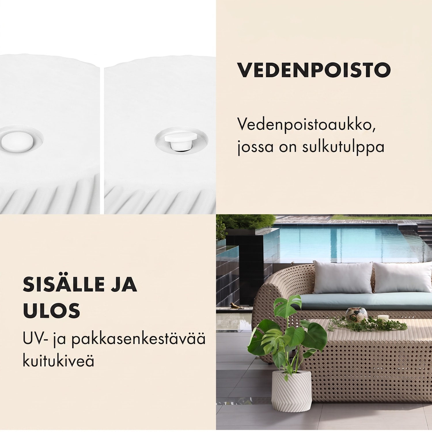 Heusden kukkaruukku polystone kasviystävällinen käsintehty L (Ø 30,48 cm) | Valkoinen