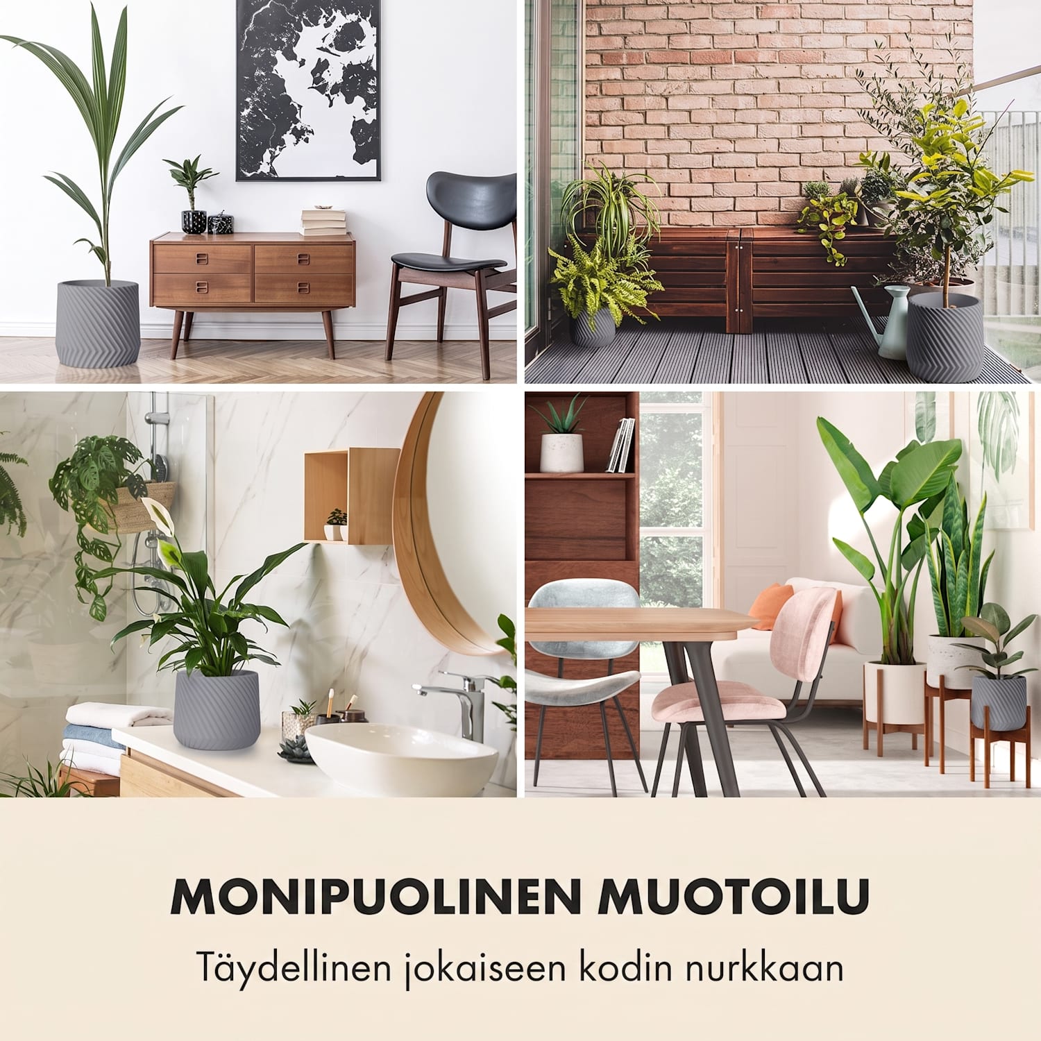 Heusden kukkaruukku polystone kasviystävällinen käsintehty L (Ø 30,48 cm) | Keskiharmaa